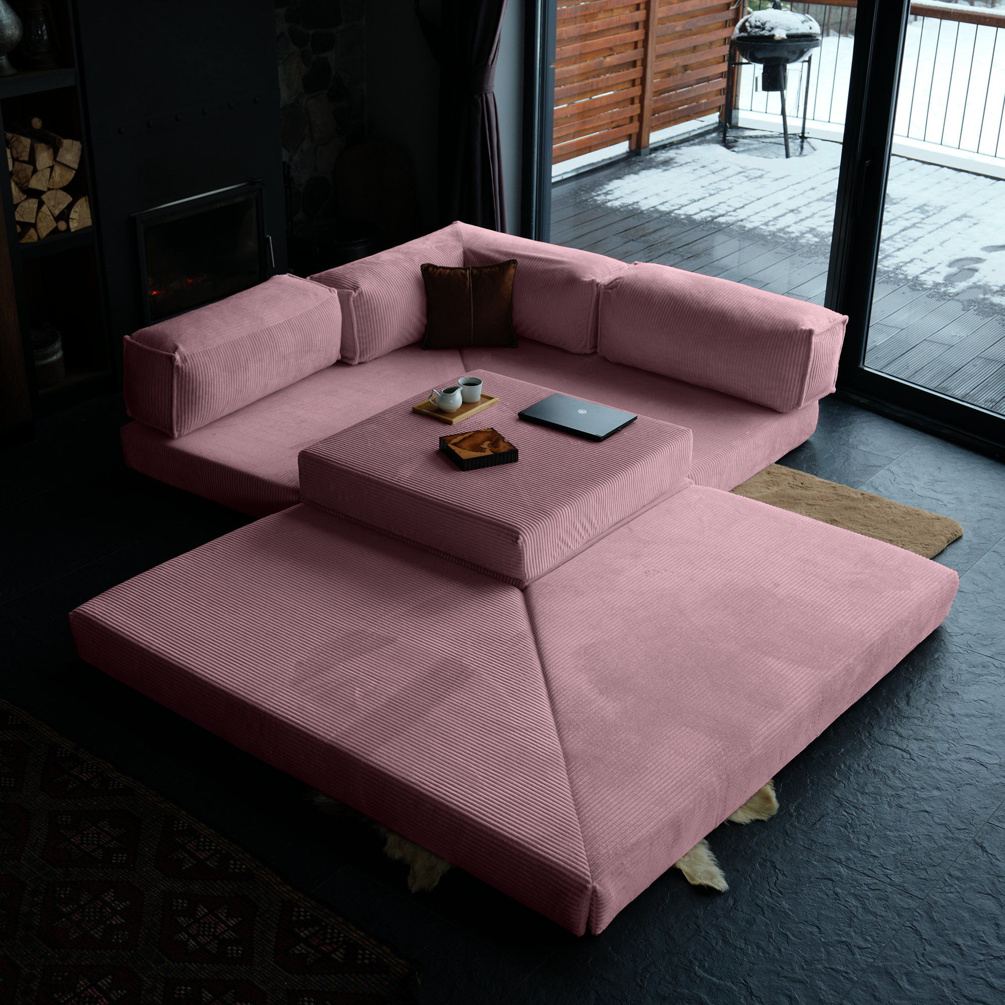 L Form Ultra Comfort Velvet Sofa - Brick
