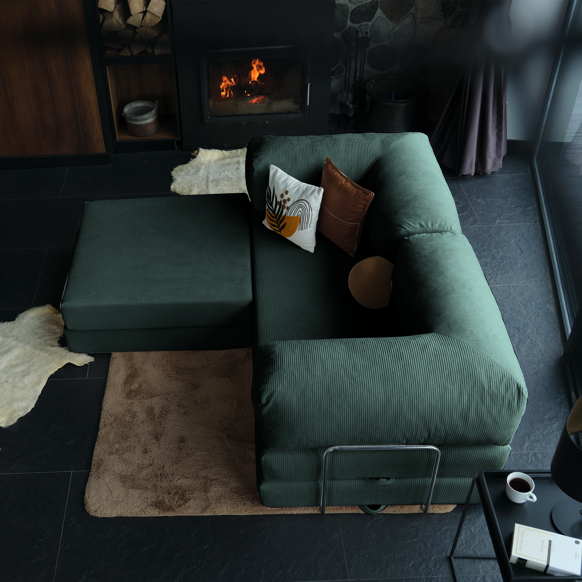 Teddy Corner Sofa Bed- Mustard