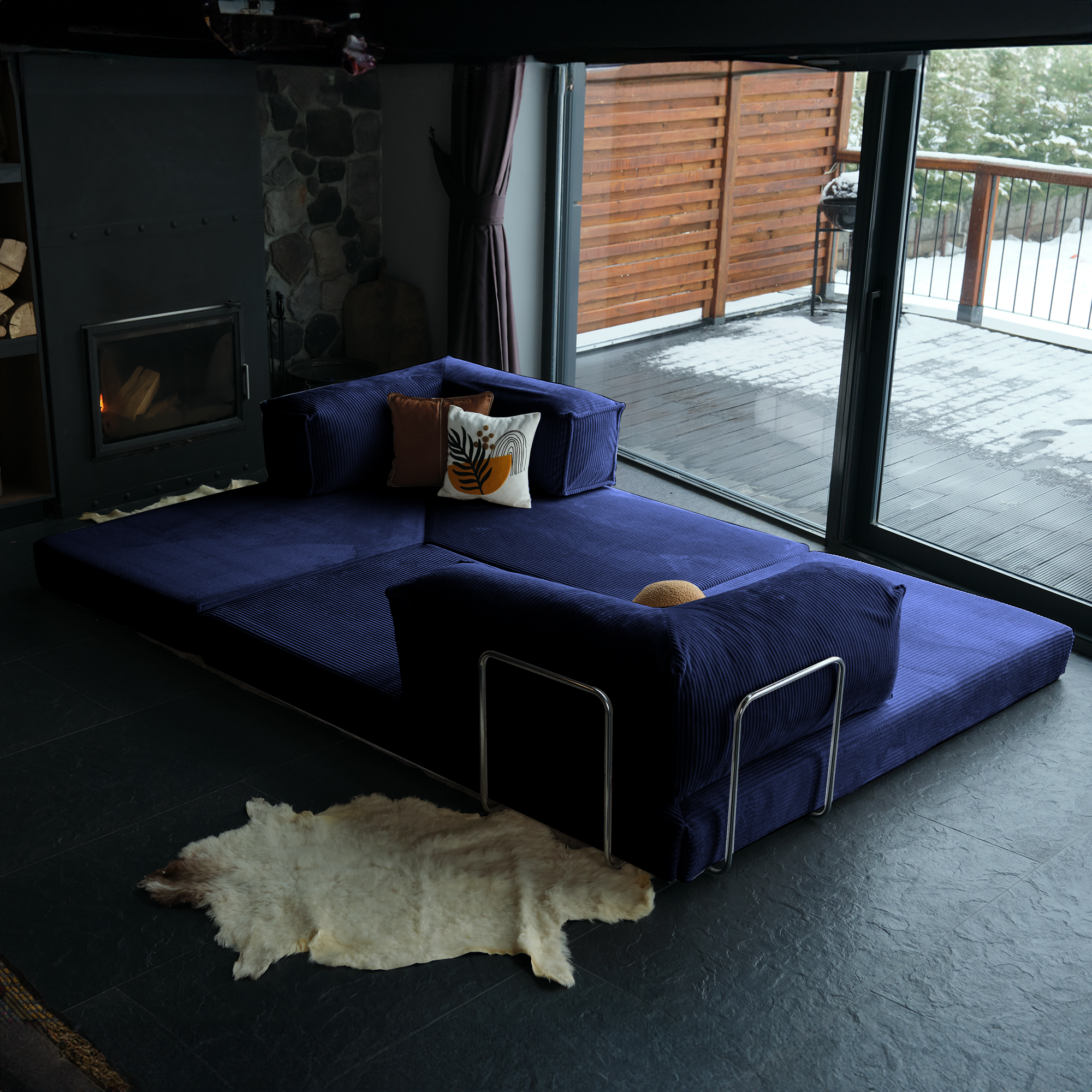 L Form Ultra Comfort Velvet Sofa - Brick