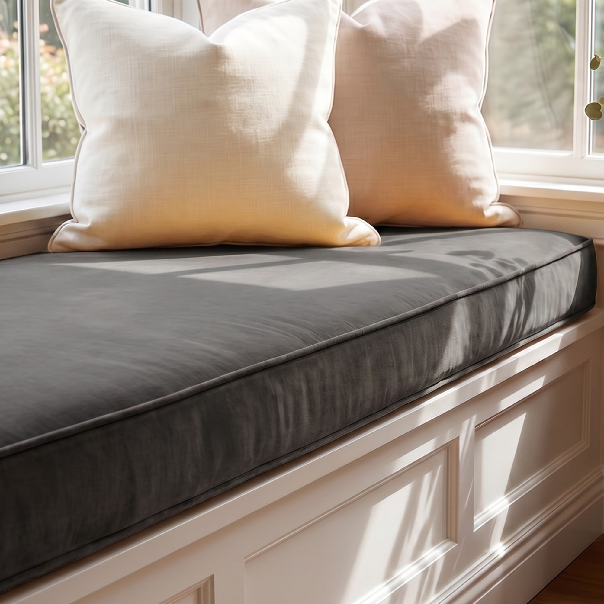 Custom Velvet & Cotton Anthracite Flat Window Seat Cushion COVER - Baby 25