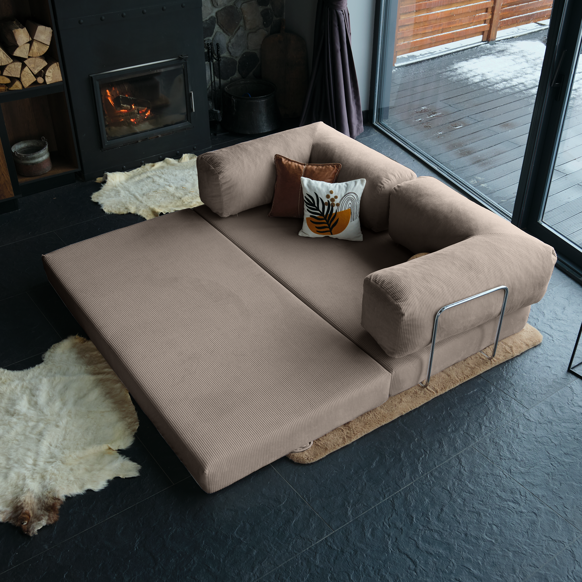 Teddy Corner Sofa Bed- Mustard