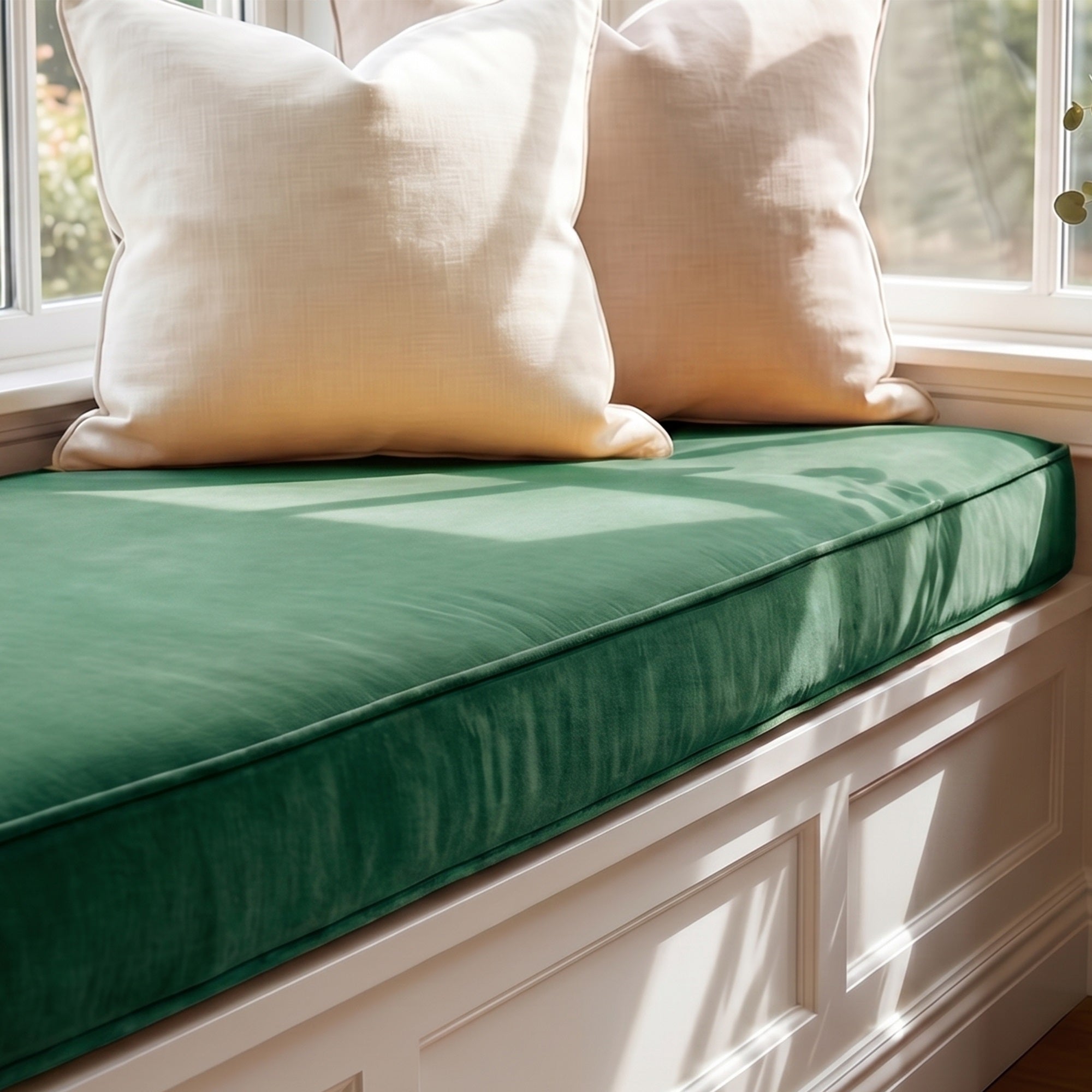 Custom Velvet & Cotton Green Flat Window Seat Cushion COVER - Baby 15