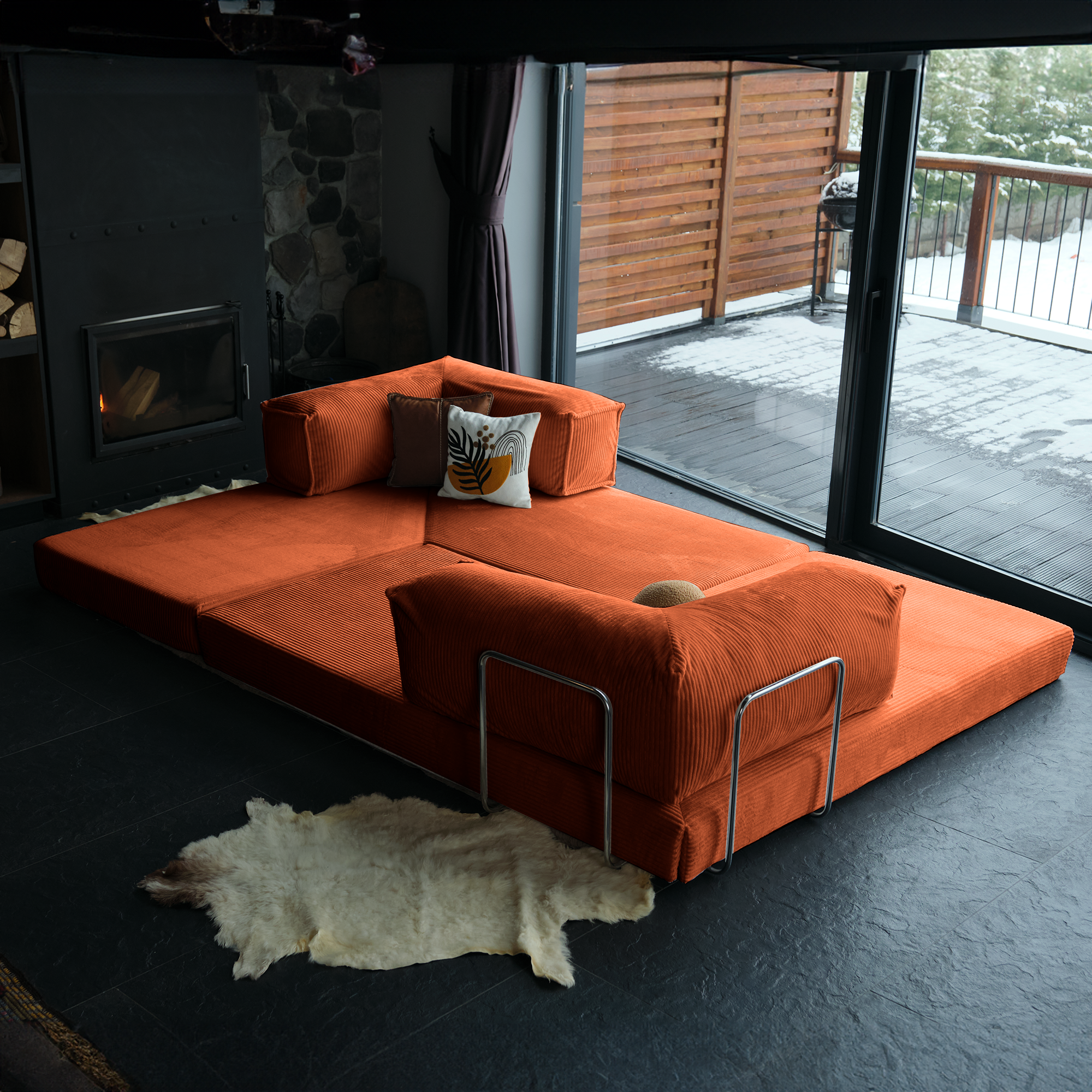 L Form Ultra Comfort Velvet Sofa - Brick
