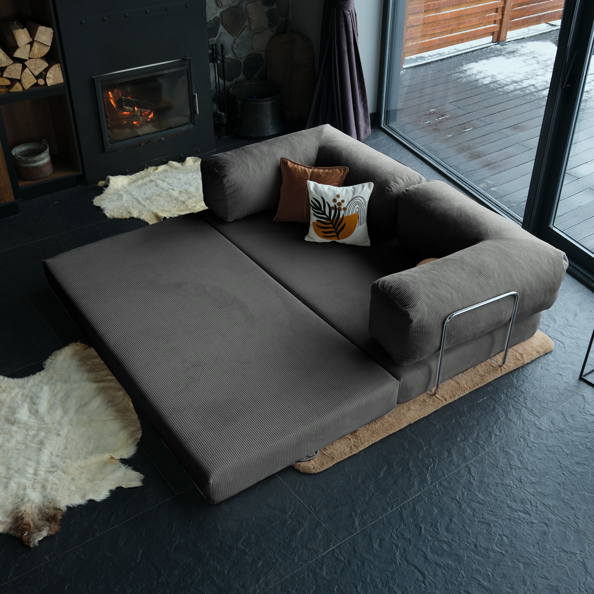 Teddy Corner Sofa Bed- Mustard