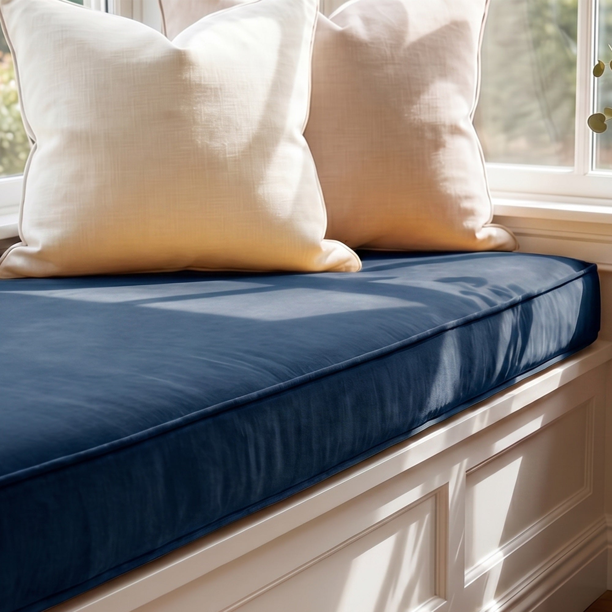Custom Velvet & Cotton Dark Navy Blue Flat Window Seat Cushion - Baby 21