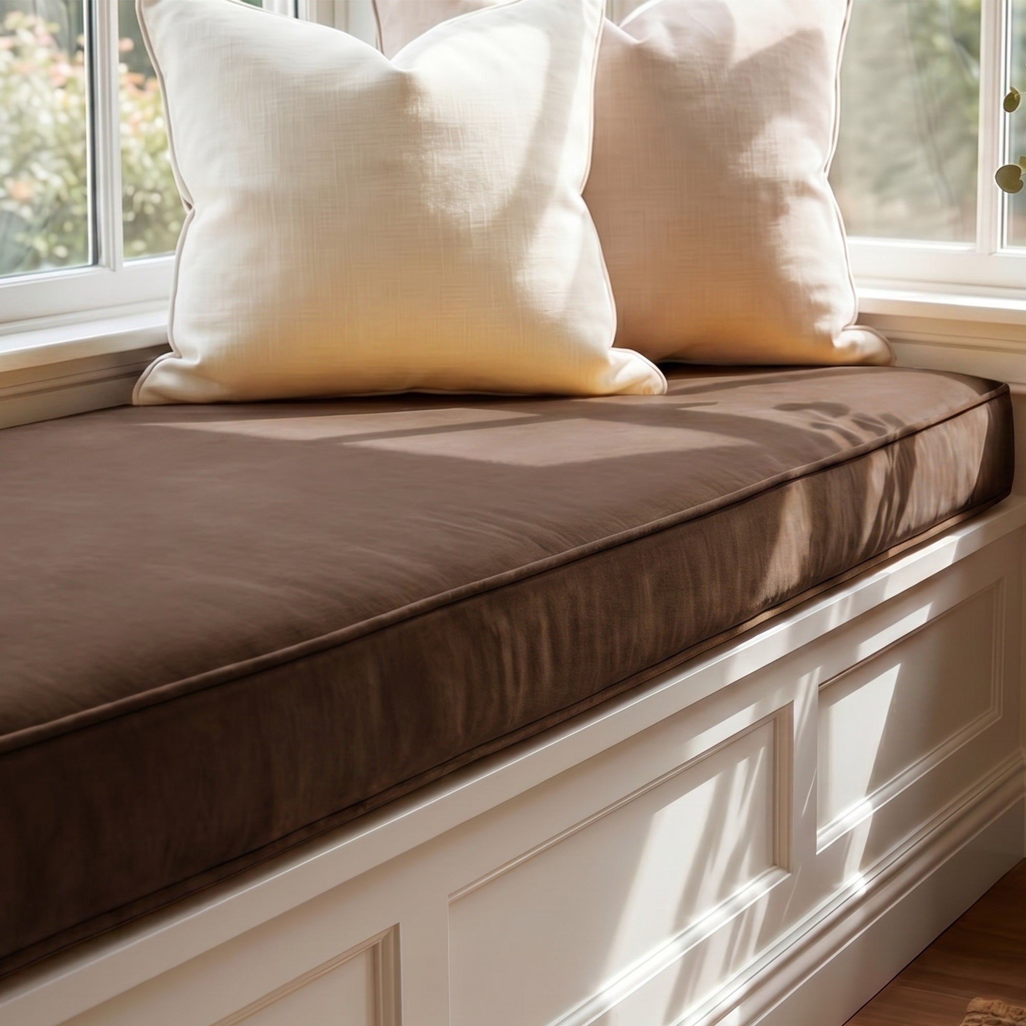 Custom Velvet & Cotton Brown Flat Window Seat Cushion COVER - Baby 8