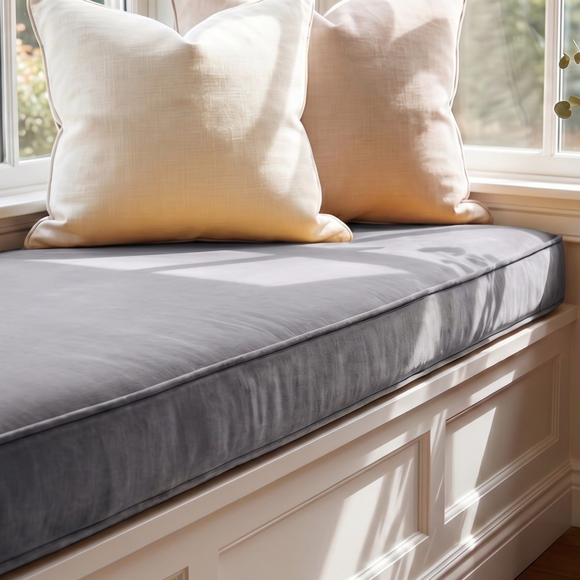 Custom Velvet & Cotton Dark Gray Flat Window Seat Cushion - Baby 24