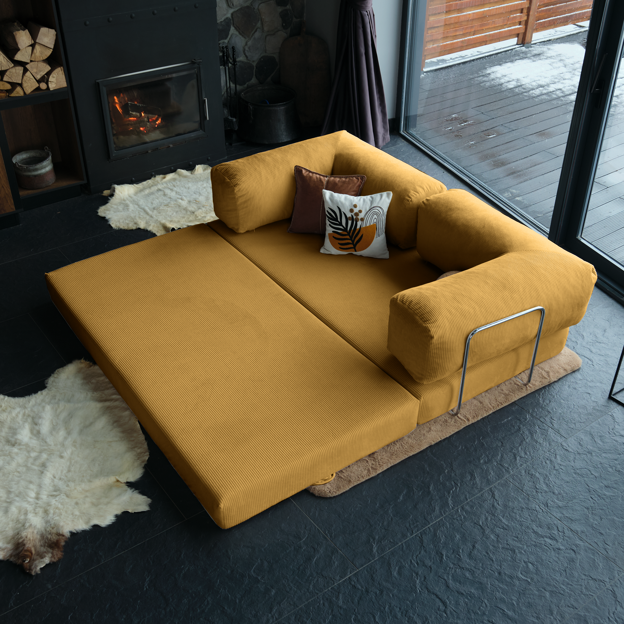 Teddy Corner Sofa Bed- Mustard