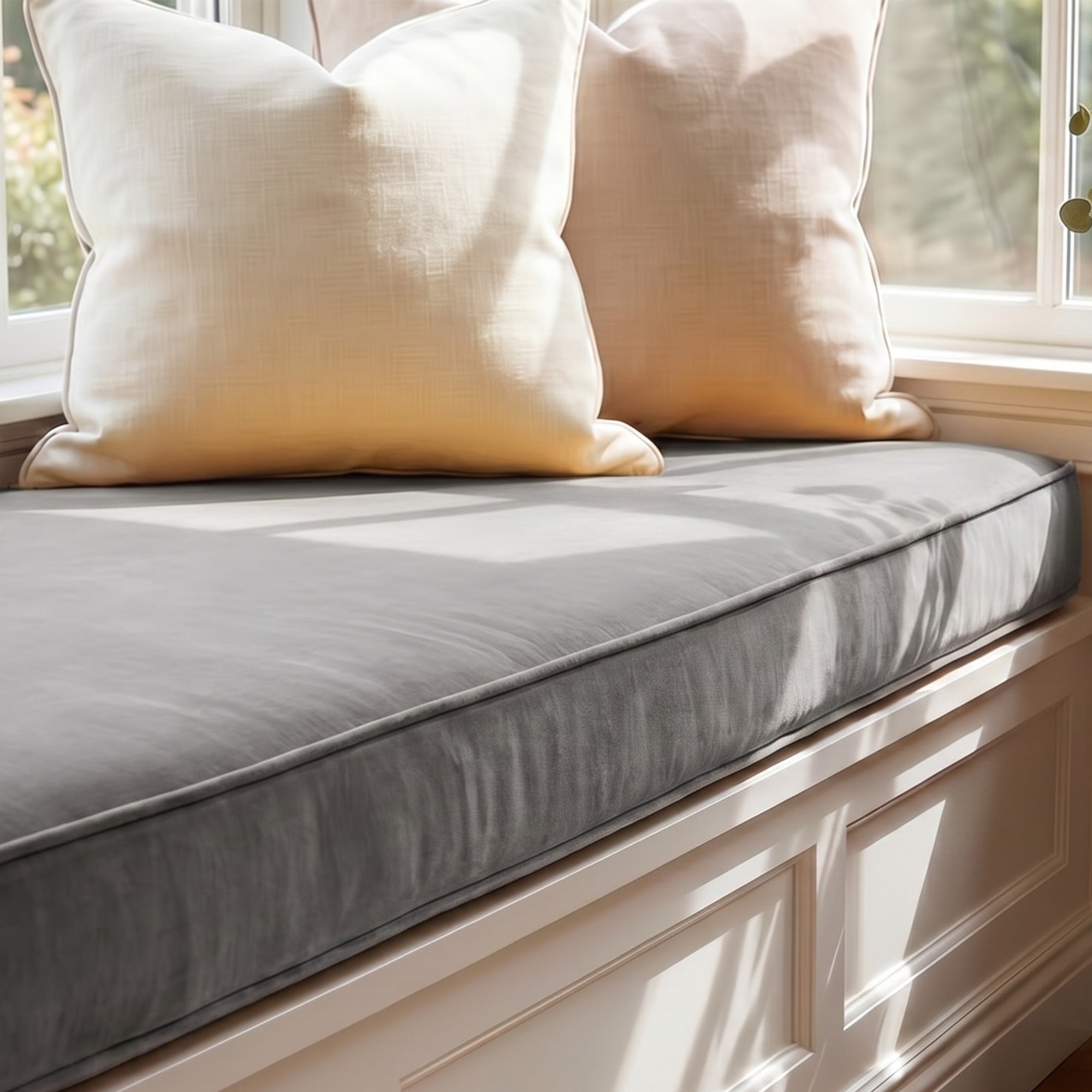 Custom Velvet & Cotton Gray Flat Window Seat Cushion - Baby 23
