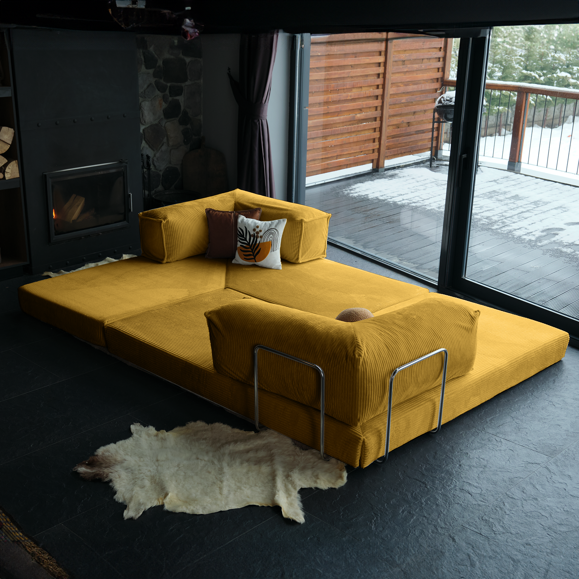L Form Ultra Comfort Velvet Sofa - Brick