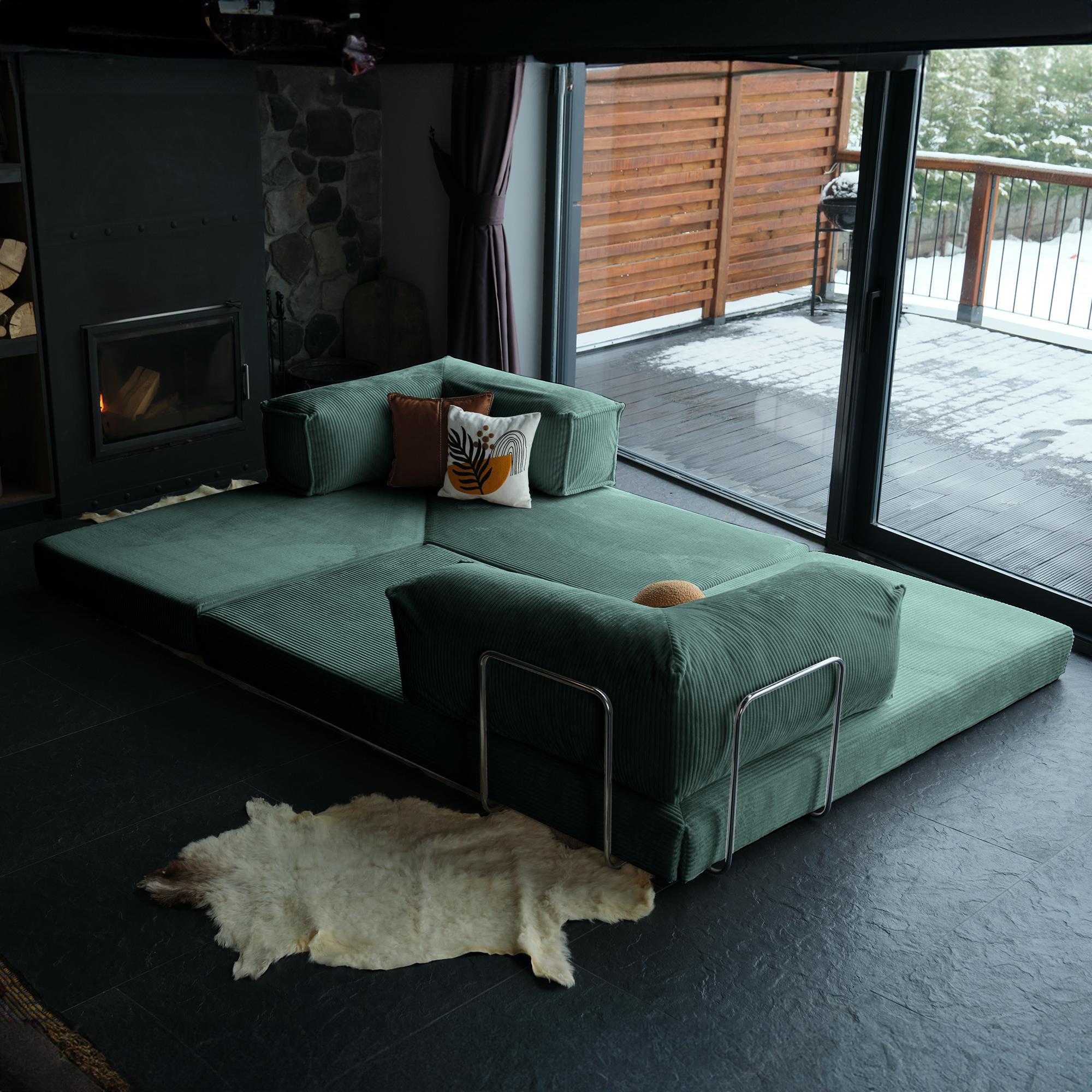 L Form Ultra Comfort Velvet Sofa - Brick