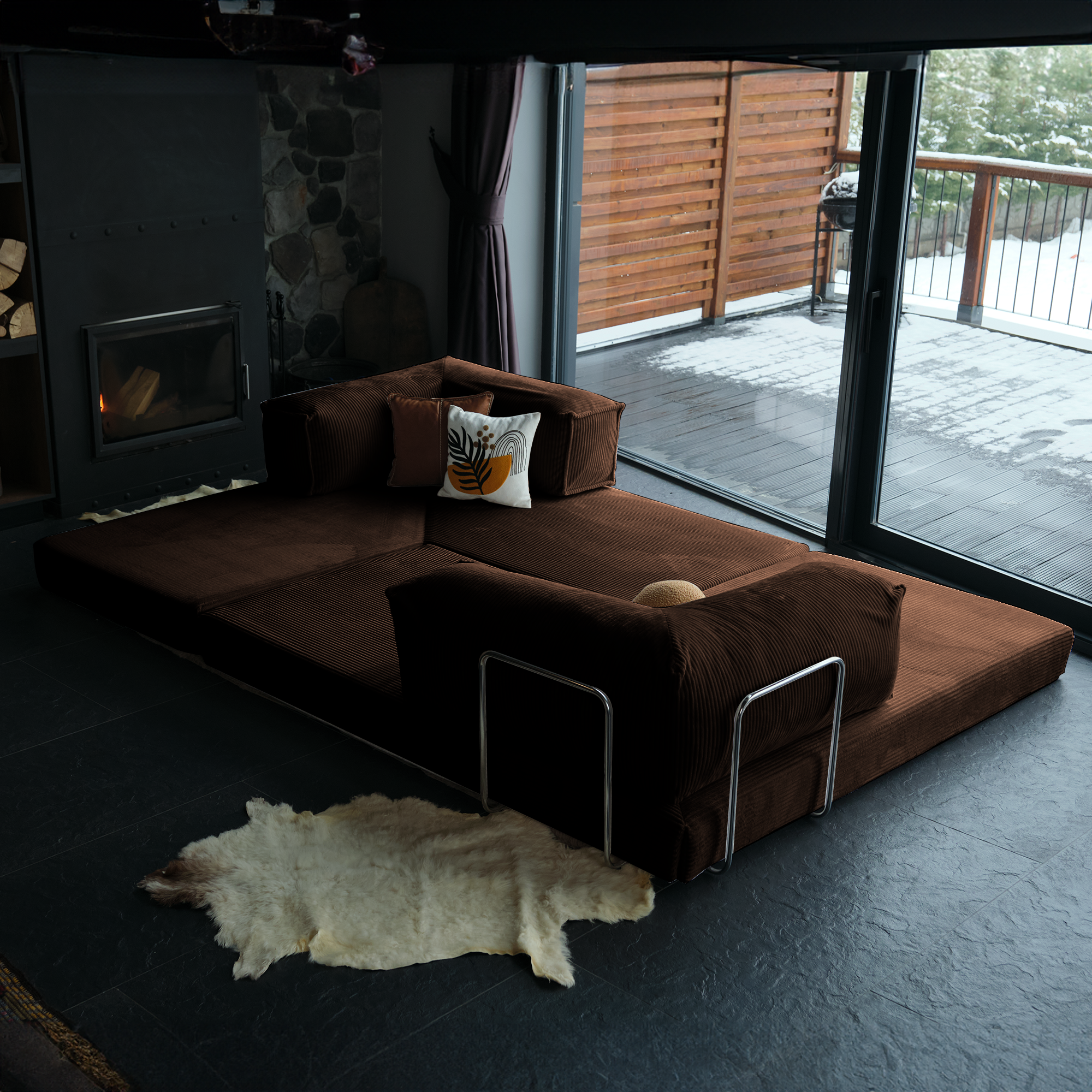 L Form Ultra Comfort Velvet Sofa - Brick
