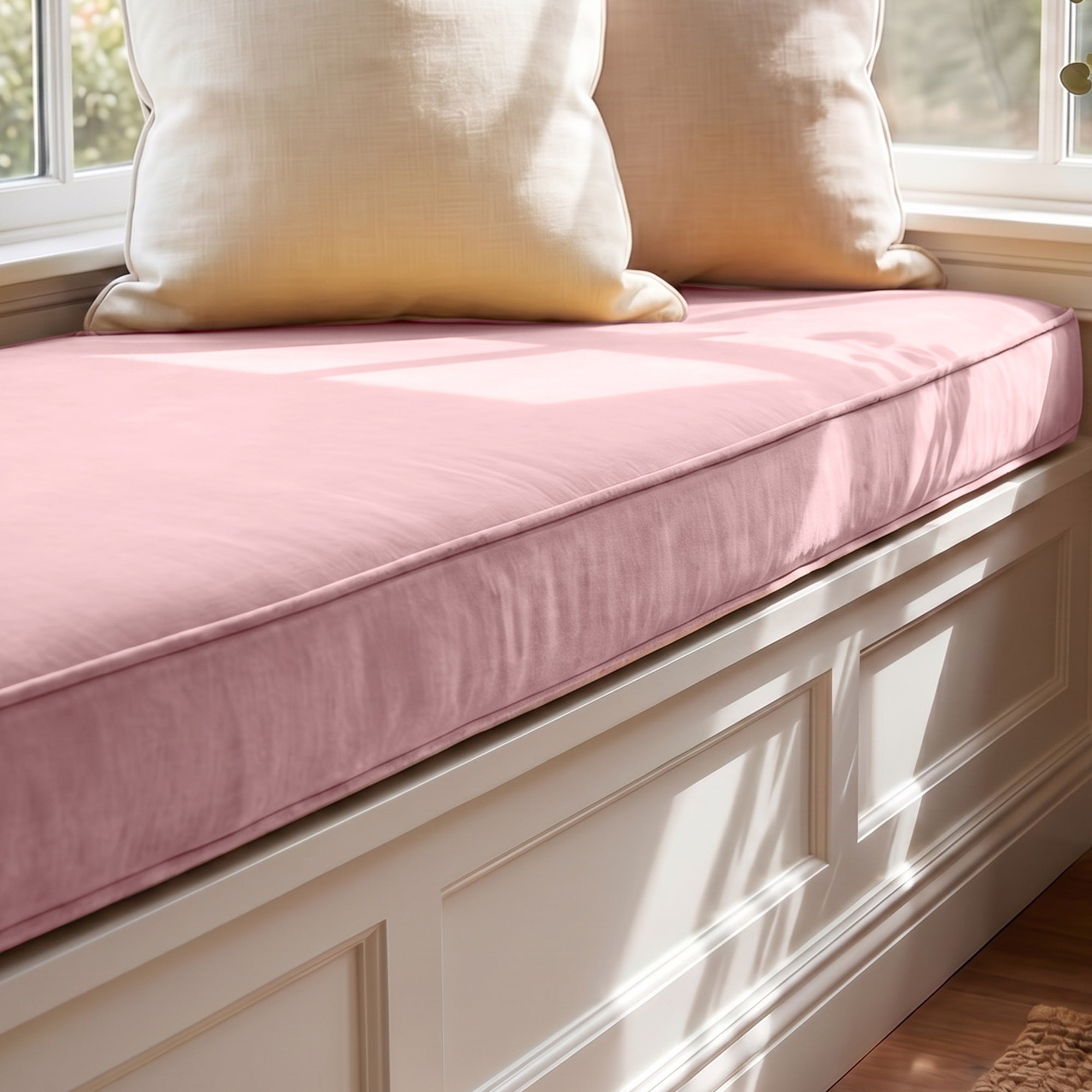 Custom Velvet & Cotton Pink Flat Window Seat Cushion COVER - Baby 11