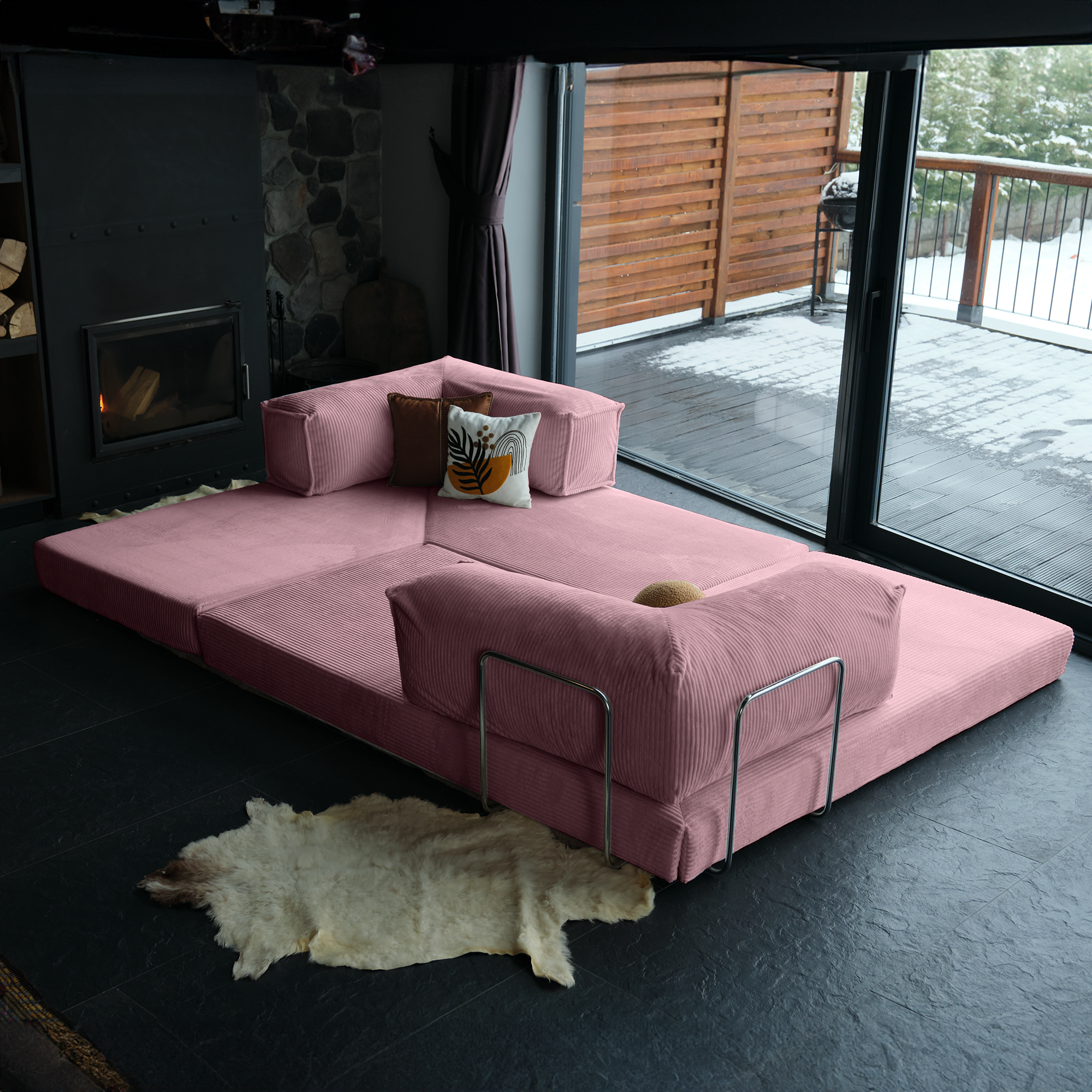 L Form Ultra Comfort Velvet Sofa - Brick