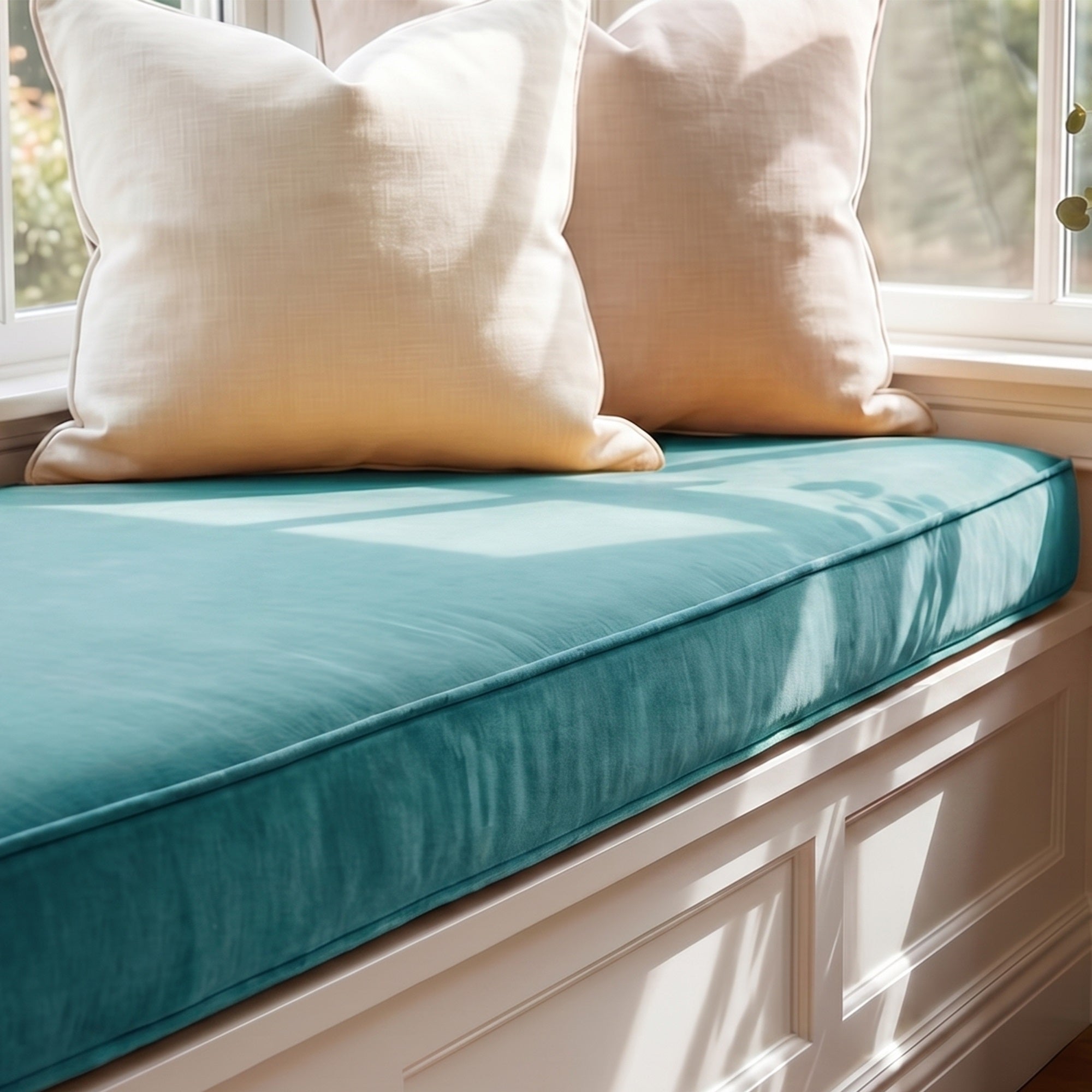 Custom Velvet & Cotton Turquoise Flat Window Seat Cushion COVER - Baby 18