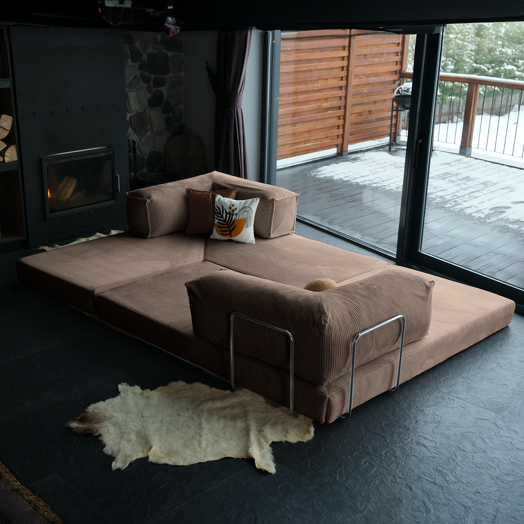 L Form Ultra Comfort Velvet Sofa - Brick