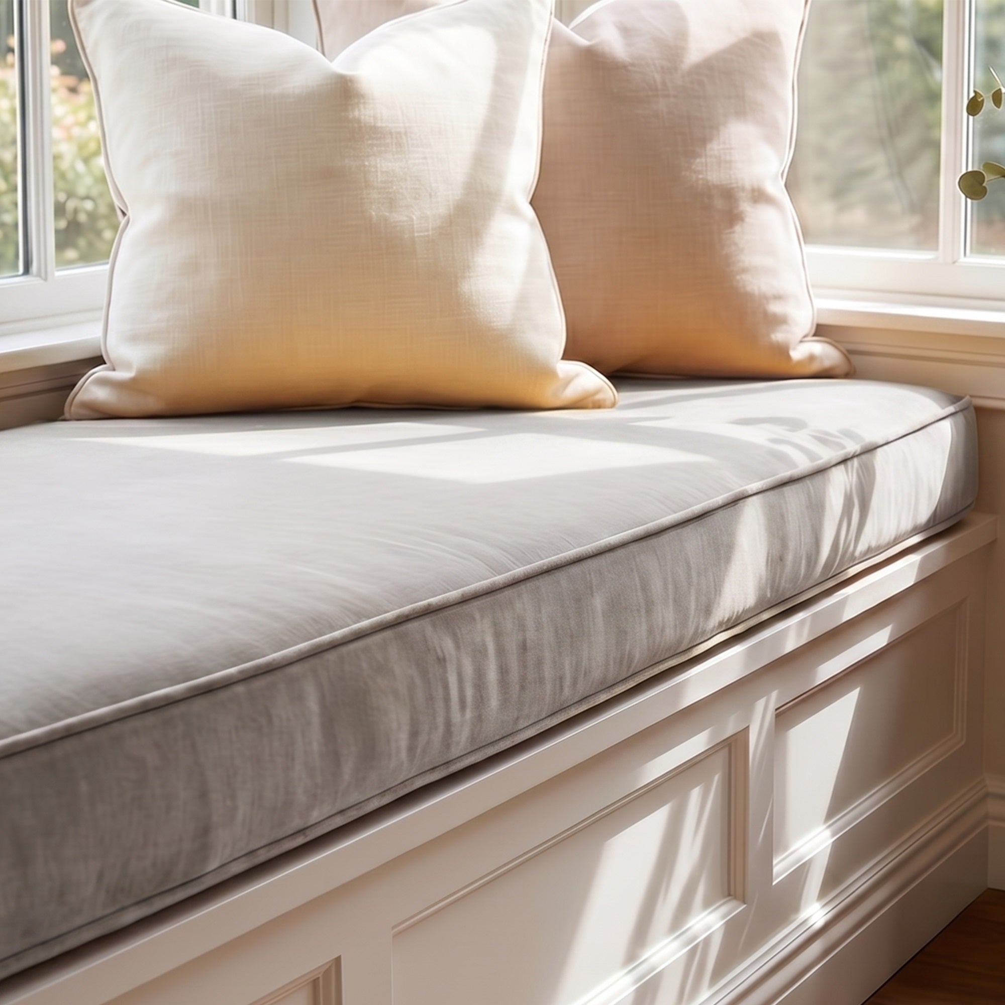 Custom Velvet & Cotton Light Gray Flat Window Seat Cushion COVER - Baby 22