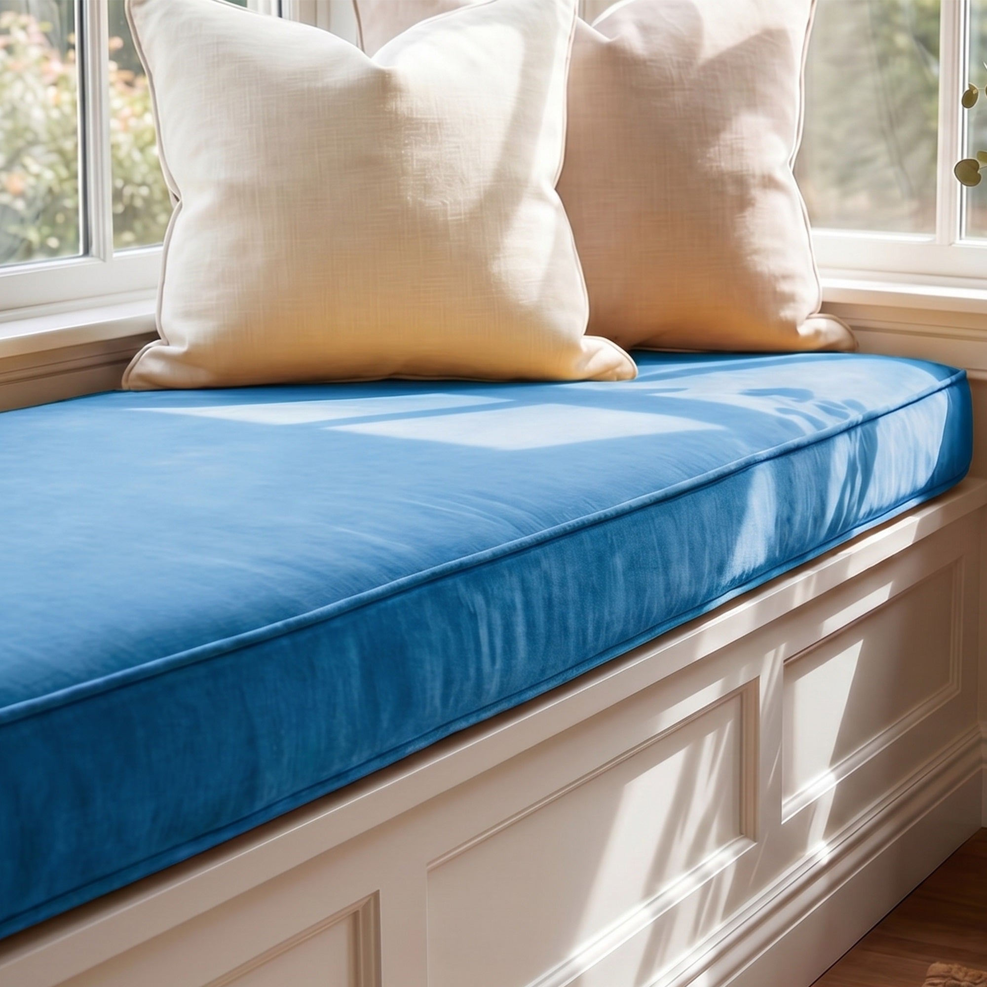 Custom Velvet & Cotton Blue Flat Window Seat Cushion COVER - Baby 19