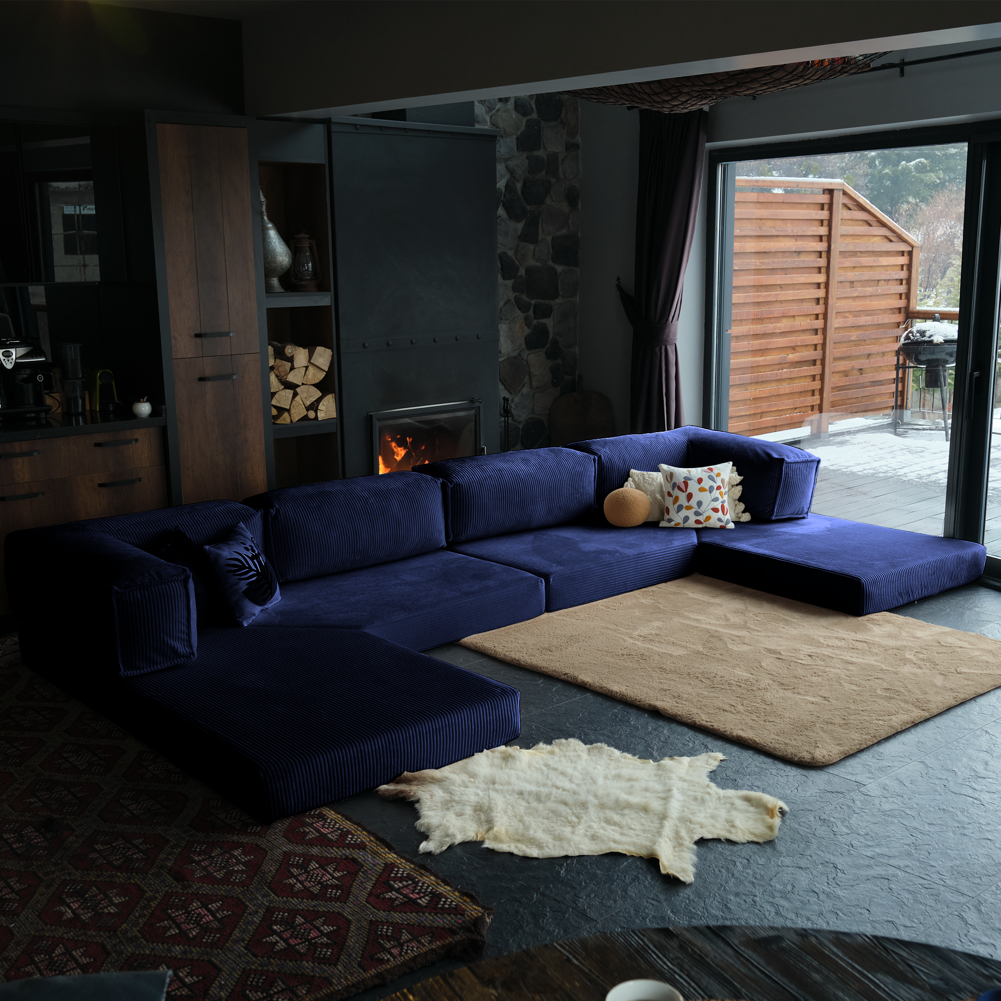 L Form Ultra Comfort Velvet Sofa - Brick