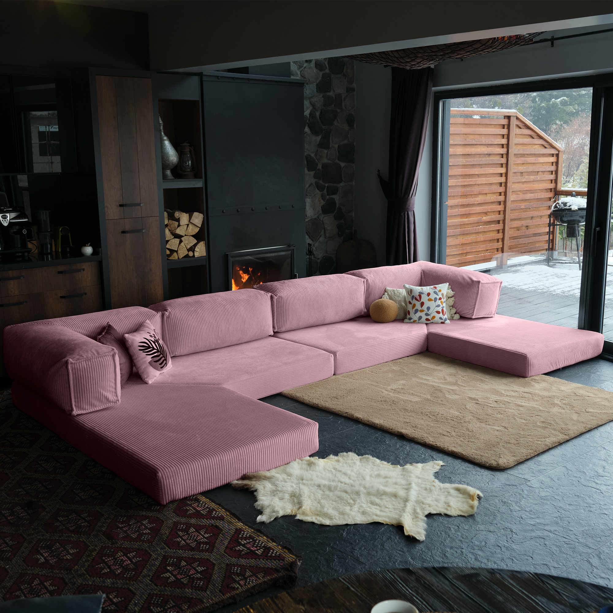 L Form Ultra Comfort Velvet Sofa - Brick