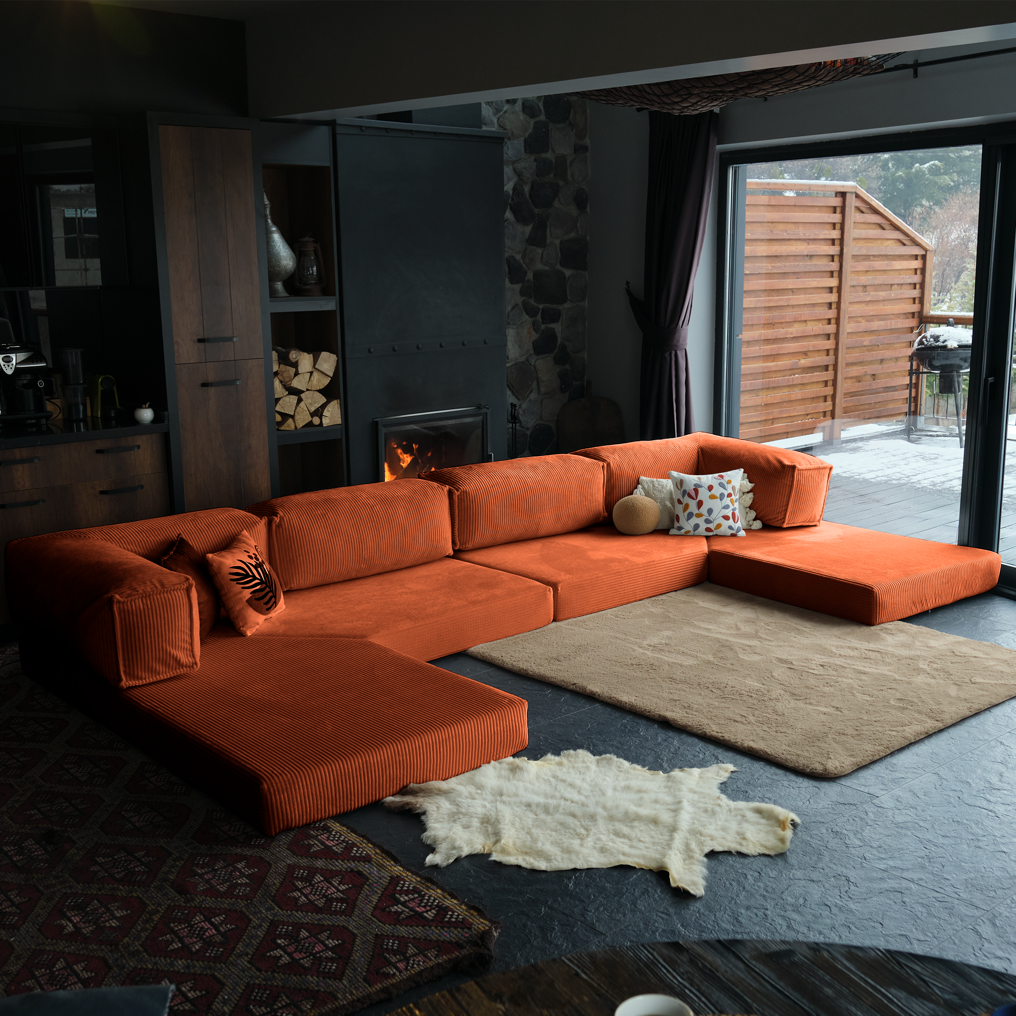 L Form Ultra Comfort Velvet Sofa - Brick