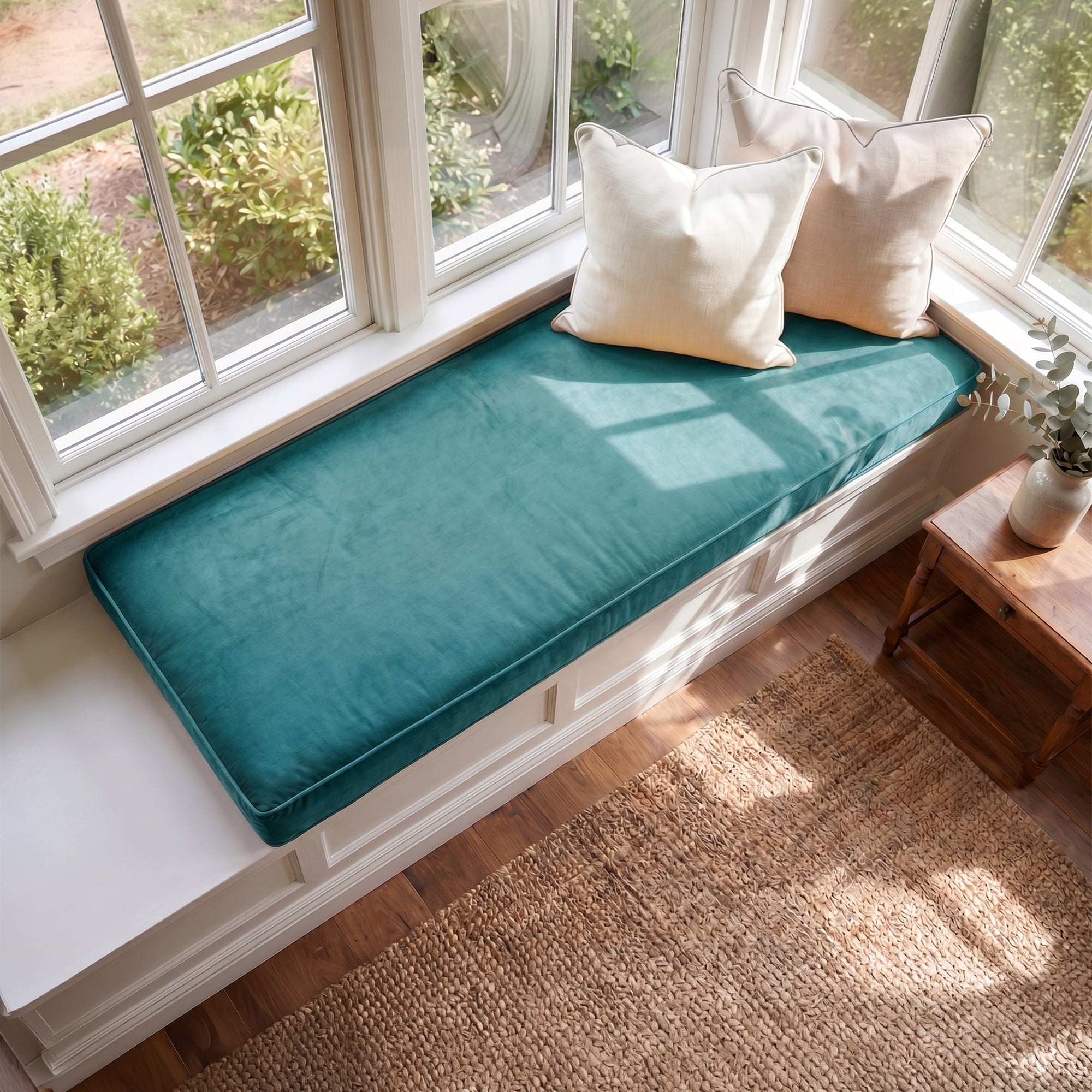Custom Velvet & Cotton Turquoise Flat Window Seat Cushion COVER - Baby 18