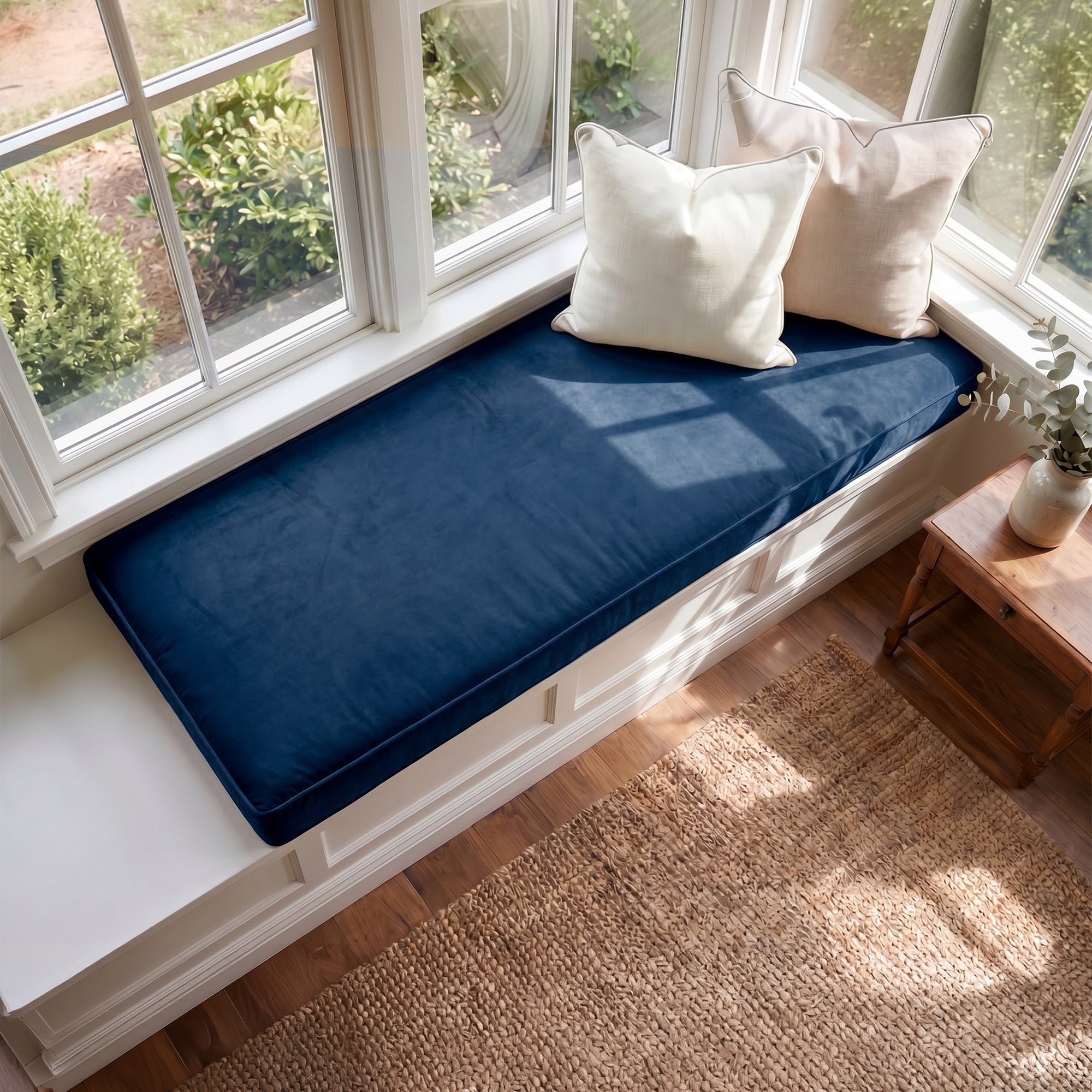 Custom Velvet & Cotton Dark Navy Blue Flat Window Seat Cushion - Baby 21