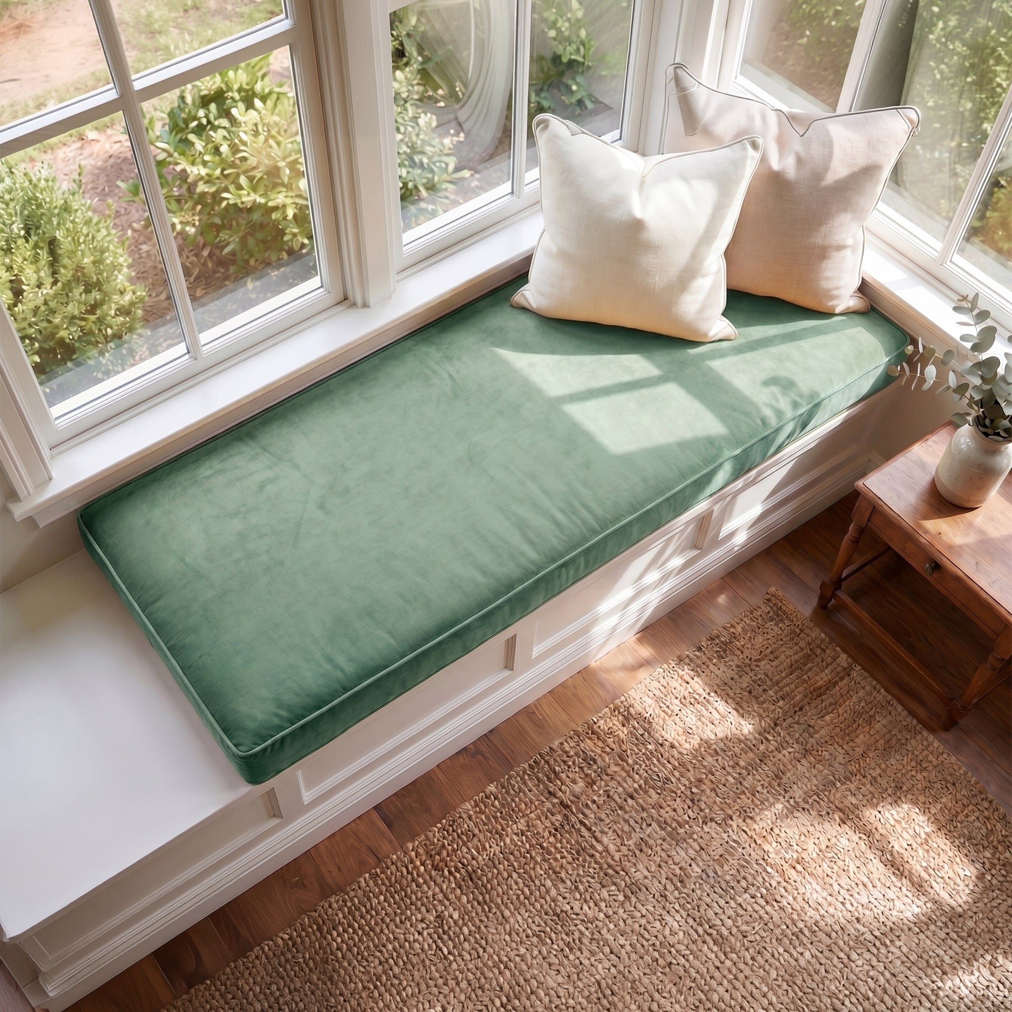 Custom Velvet & Cotton Sage Green Flat Window Seat Cushion - Baby 16