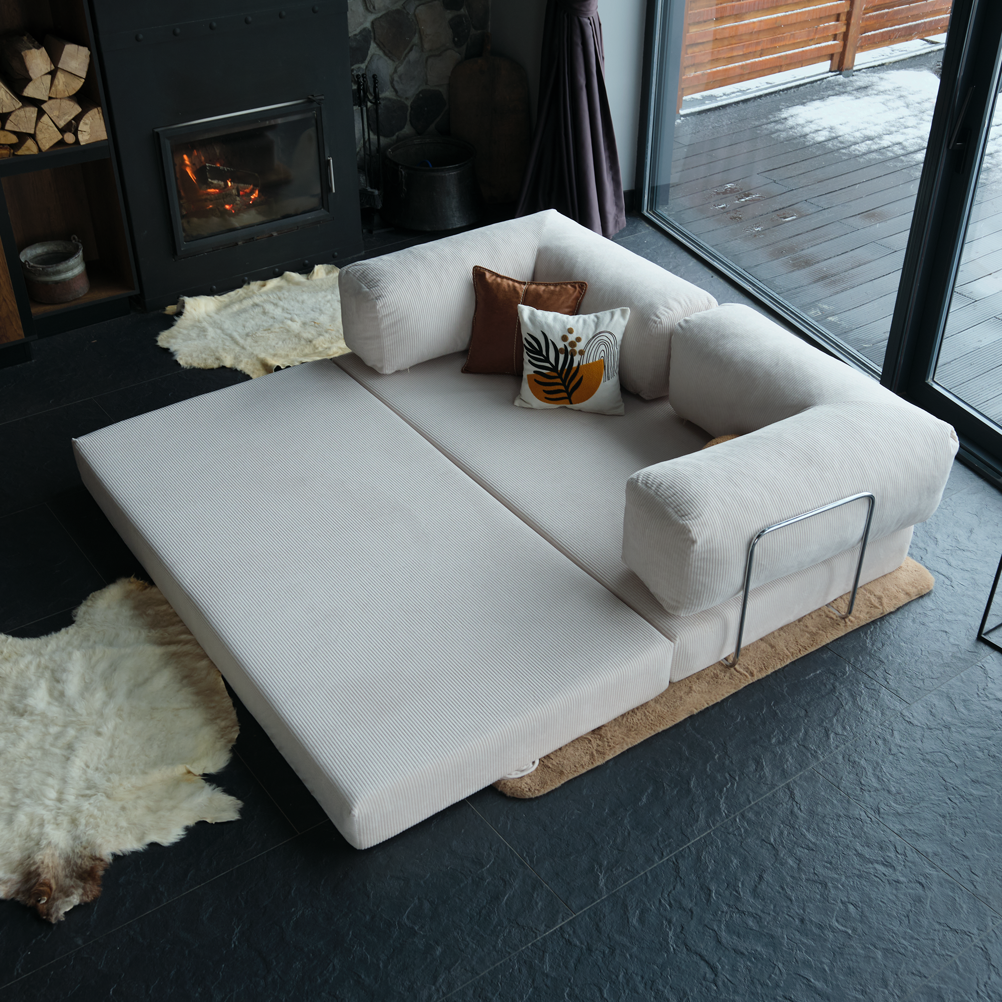 Teddy Corner Sofa Bed- Mustard