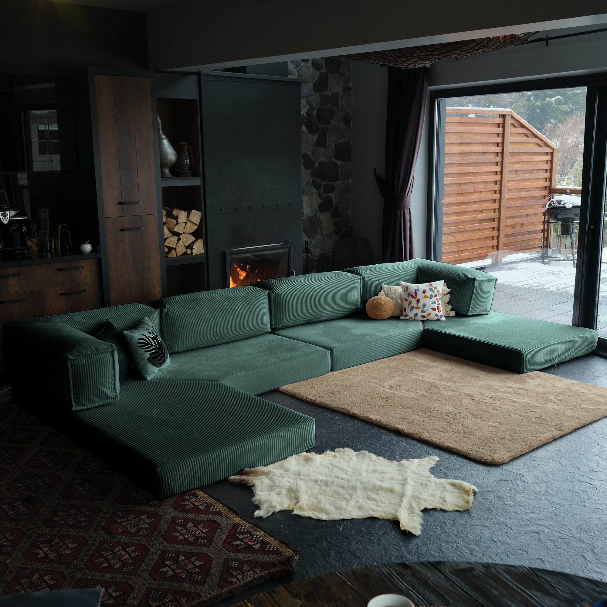 L Form Ultra Comfort Velvet Sofa - Brick
