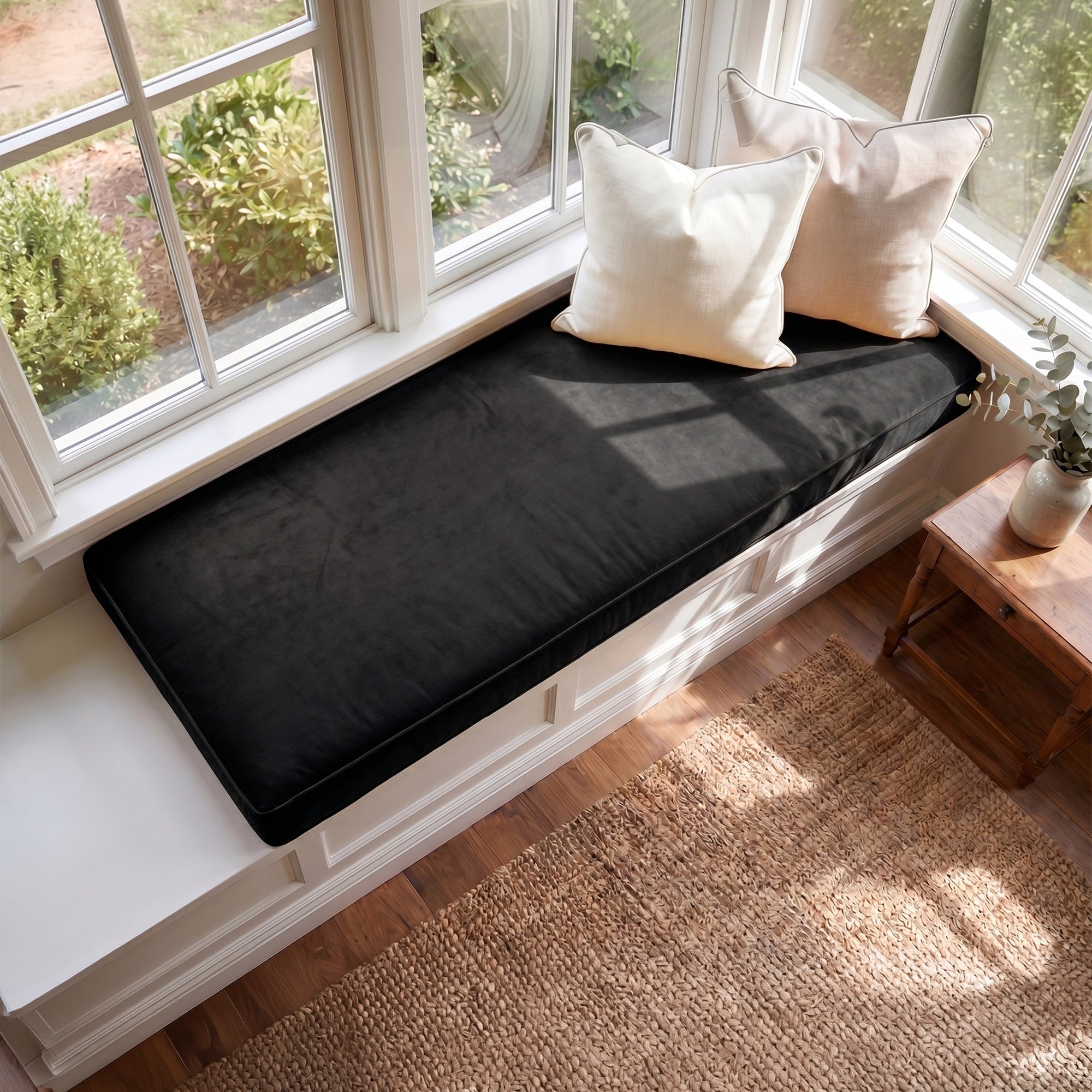 Custom Velvet & Cotton Black Flat Window Seat Cushion COVER - Baby 26