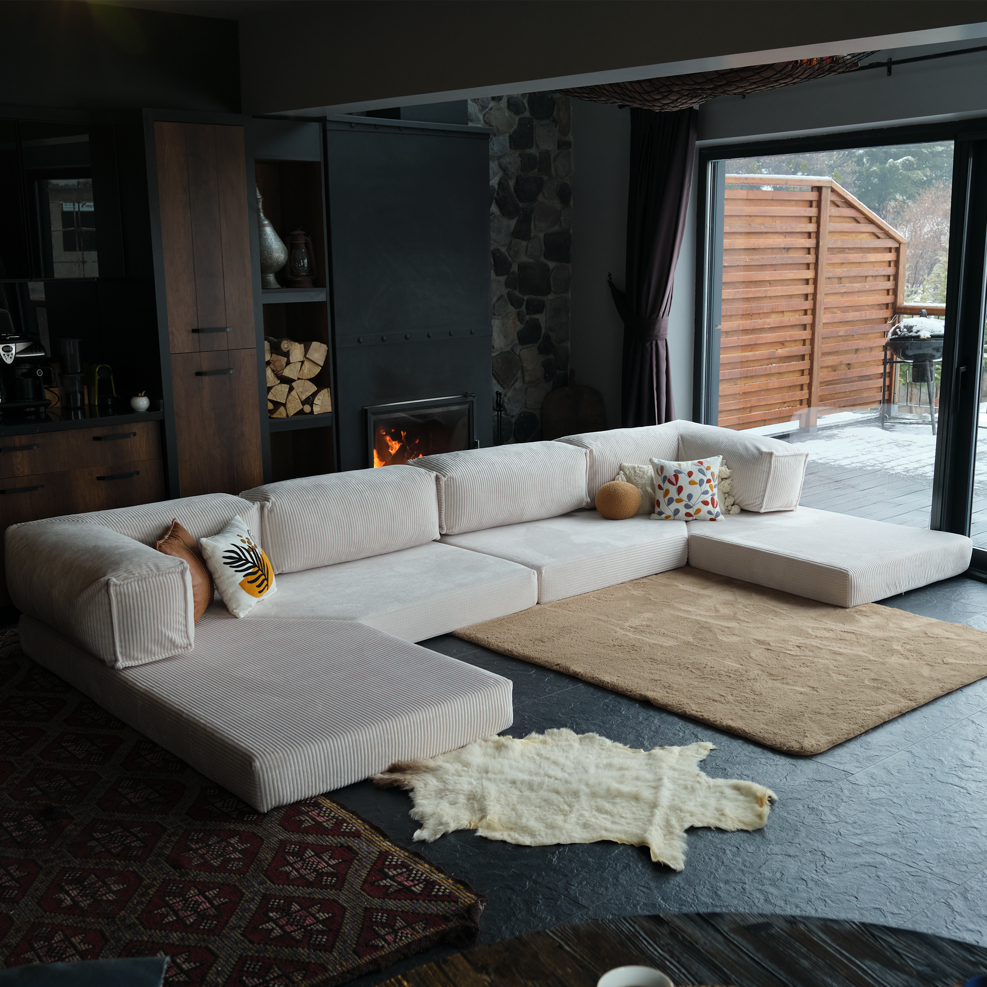 L Form Ultra Comfort Velvet Sofa - Brick