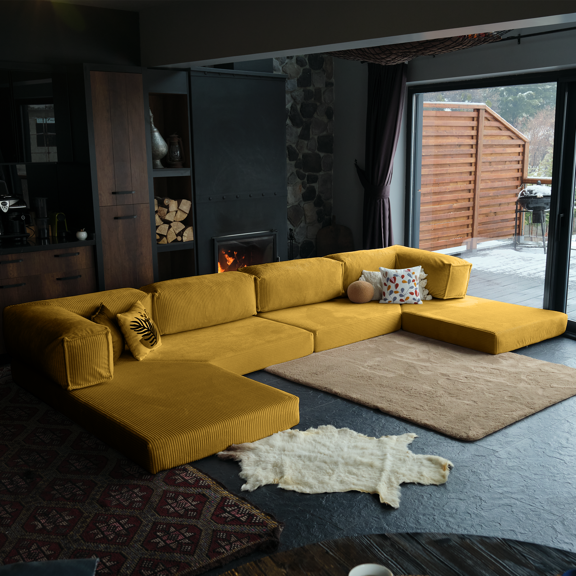 L Form Ultra Comfort Velvet Sofa - Brick