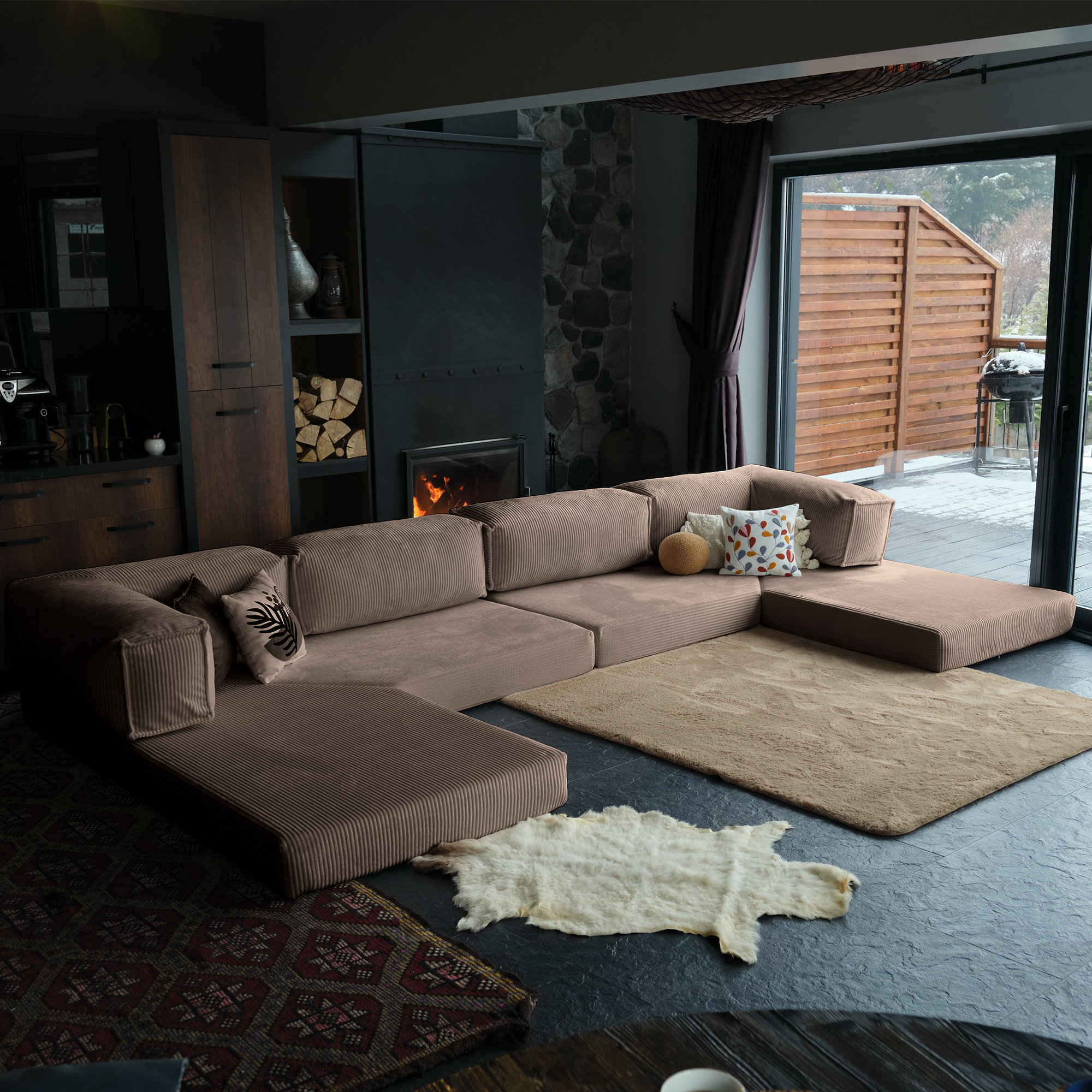 L Form Ultra Comfort Velvet Sofa - Brick