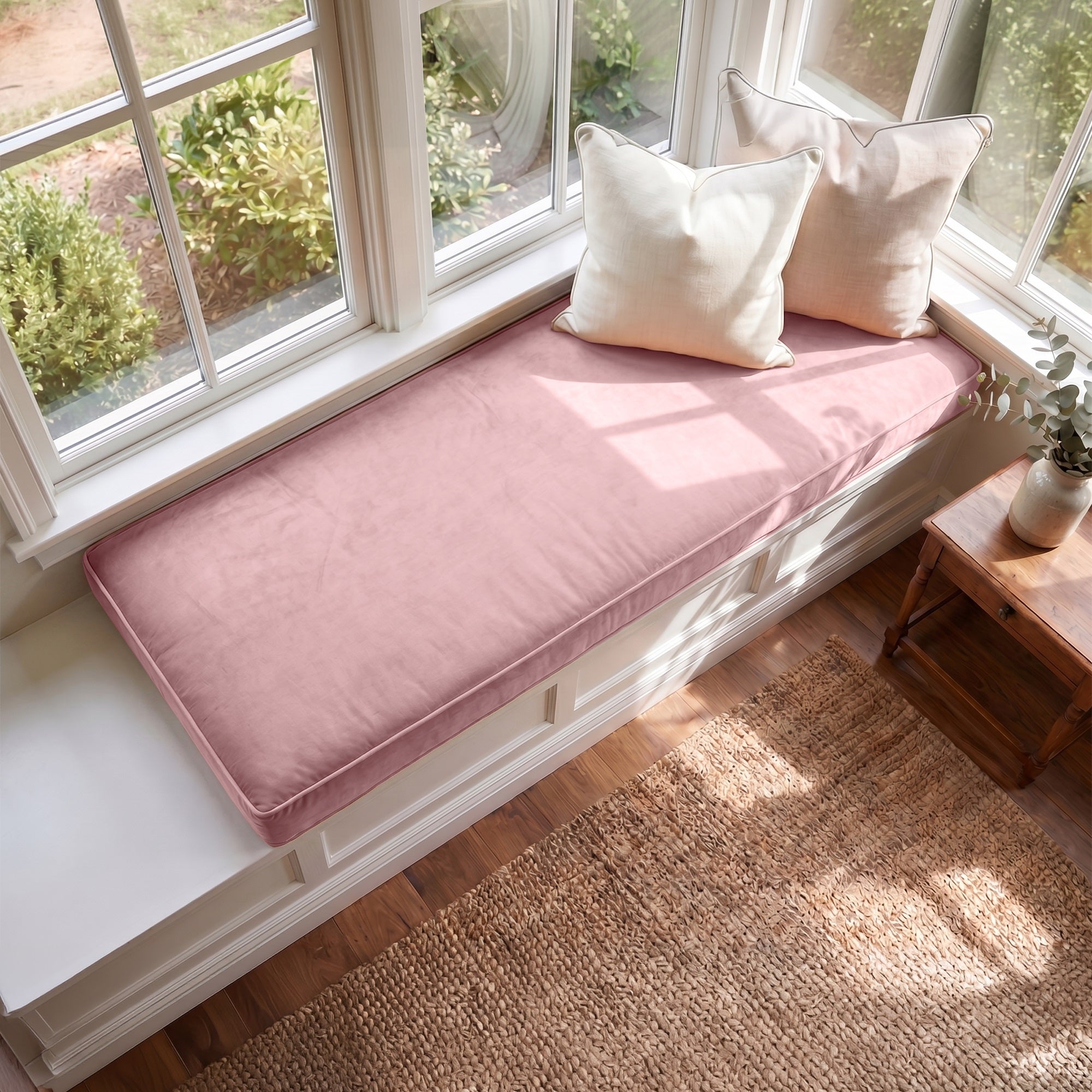 Custom Velvet & Cotton Pink Flat Window Seat Cushion COVER - Baby 11