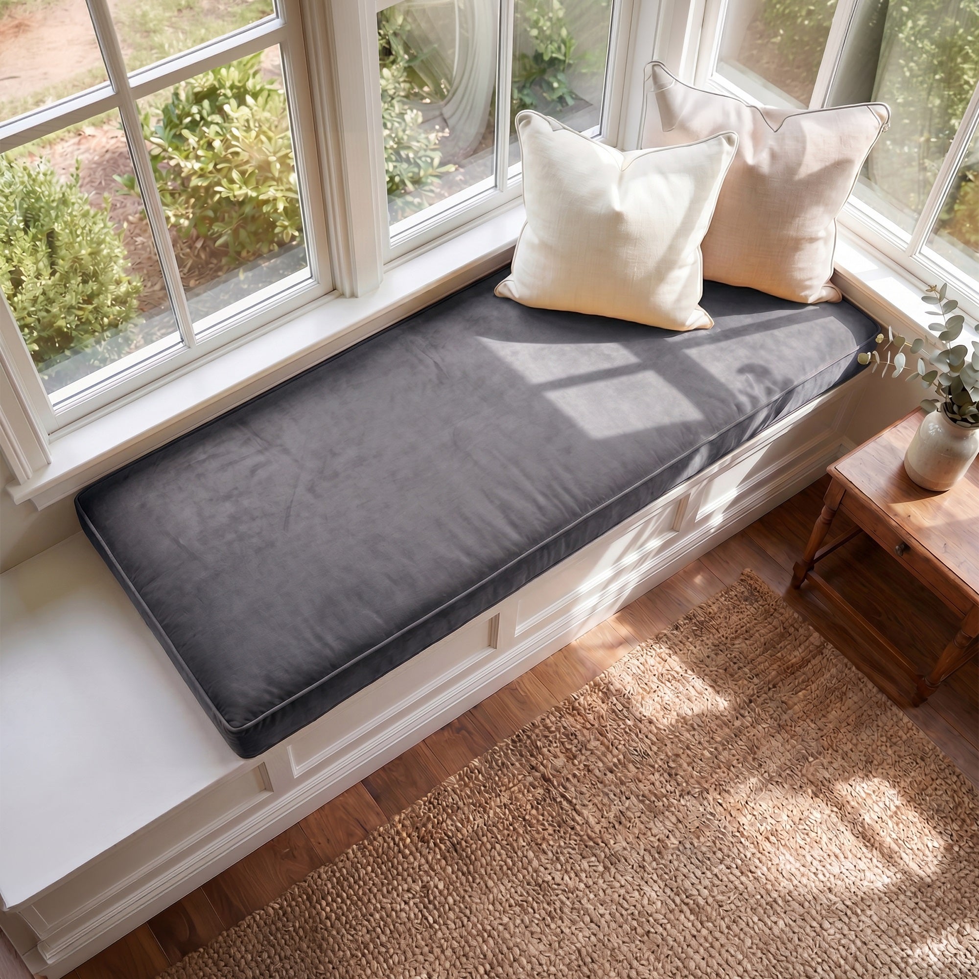 Custom Velvet & Cotton Dark Gray Flat Window Seat Cushion - Baby 24
