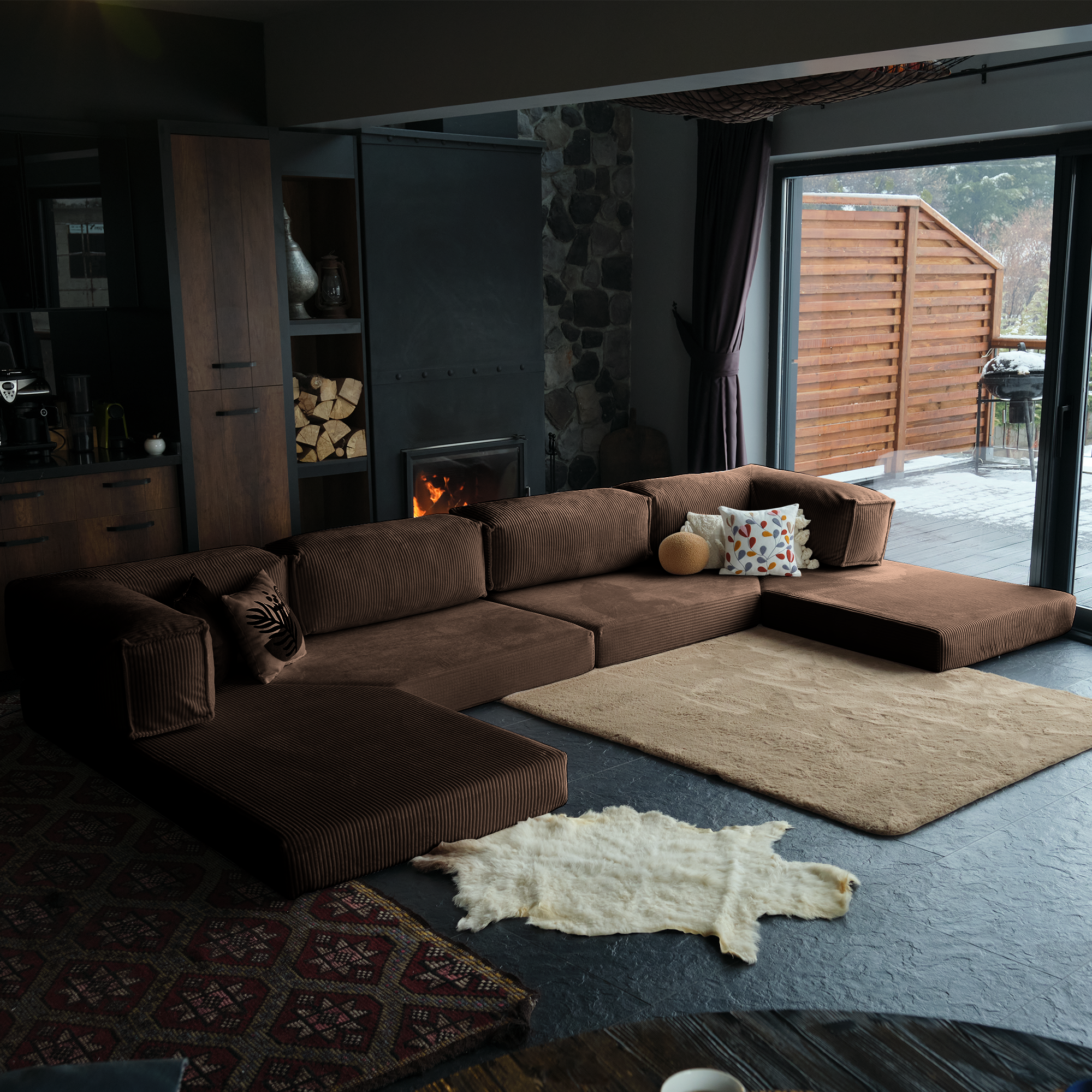 L Form Ultra Comfort Velvet Sofa - Brick