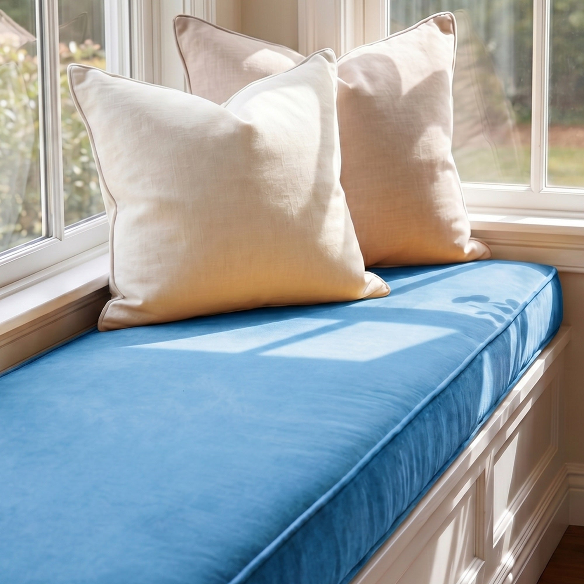 Custom Velvet & Cotton Blue Flat Window Seat Cushion COVER - Baby 19