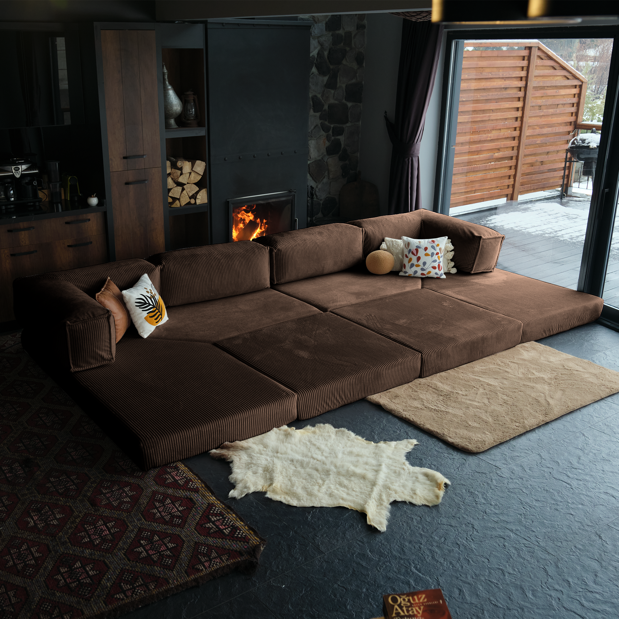 L Form Ultra Comfort Velvet Sofa - Brick