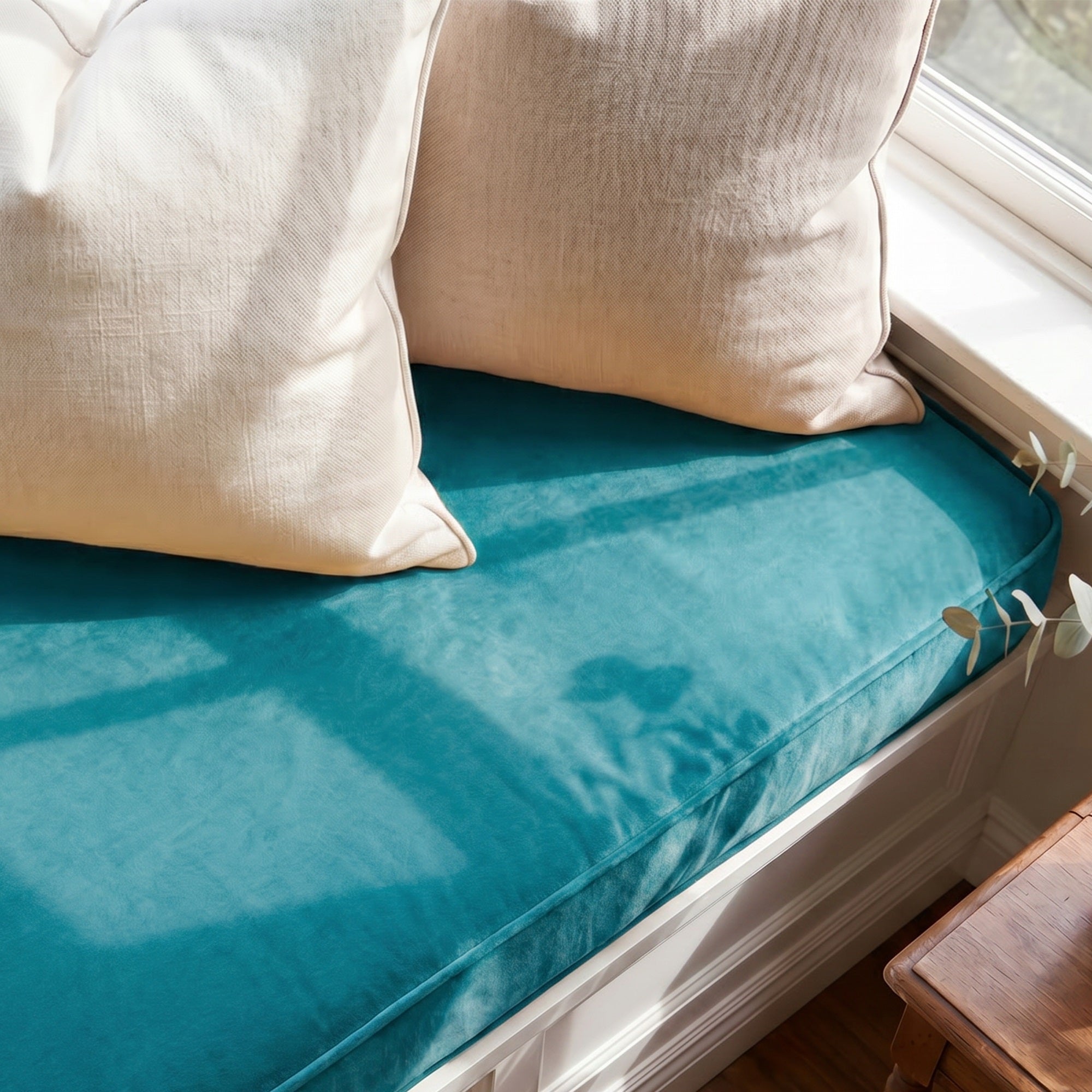 Custom Velvet & Cotton Turquoise Flat Window Seat Cushion COVER - Baby 18