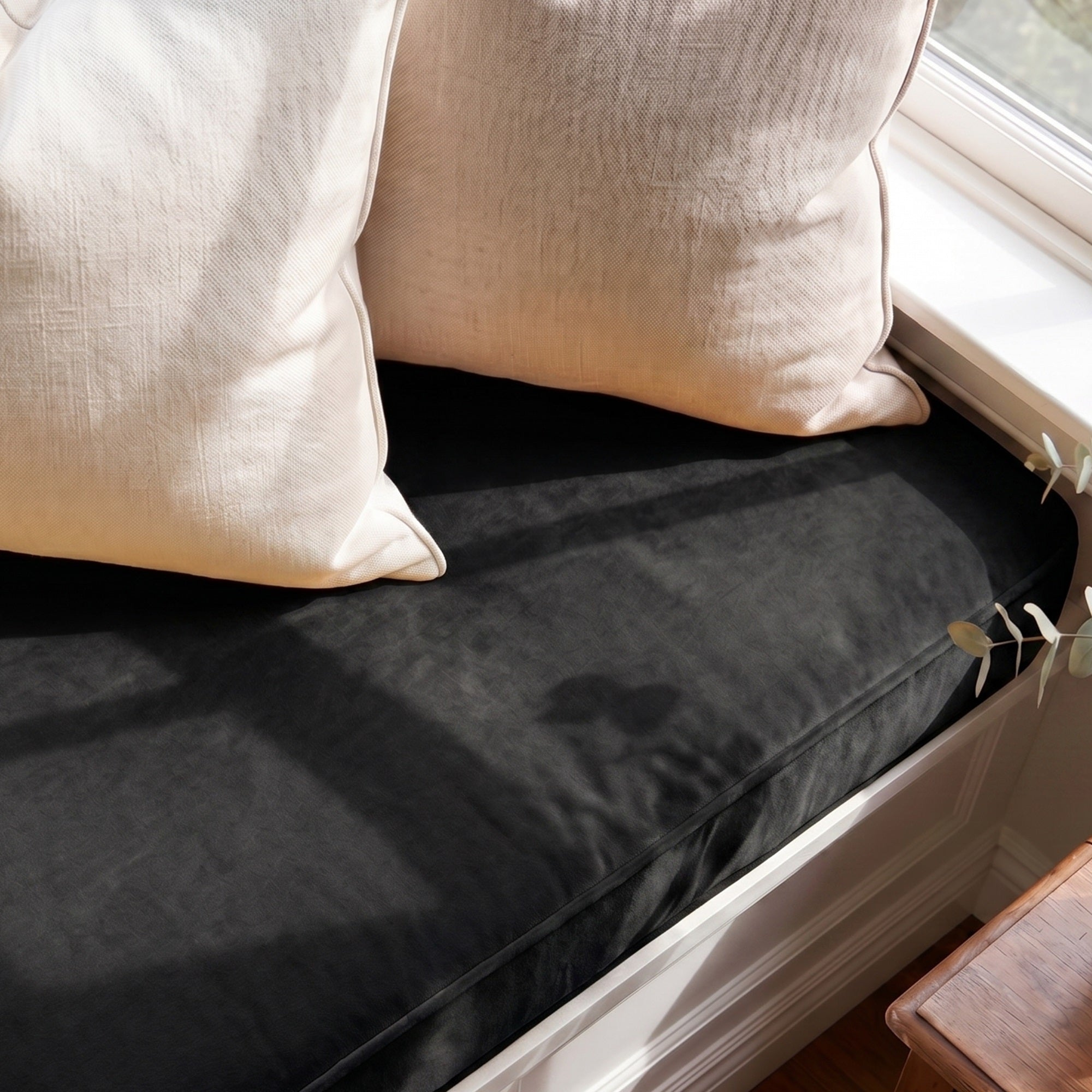 Custom Velvet & Cotton Black Flat Window Seat Cushion COVER - Baby 26