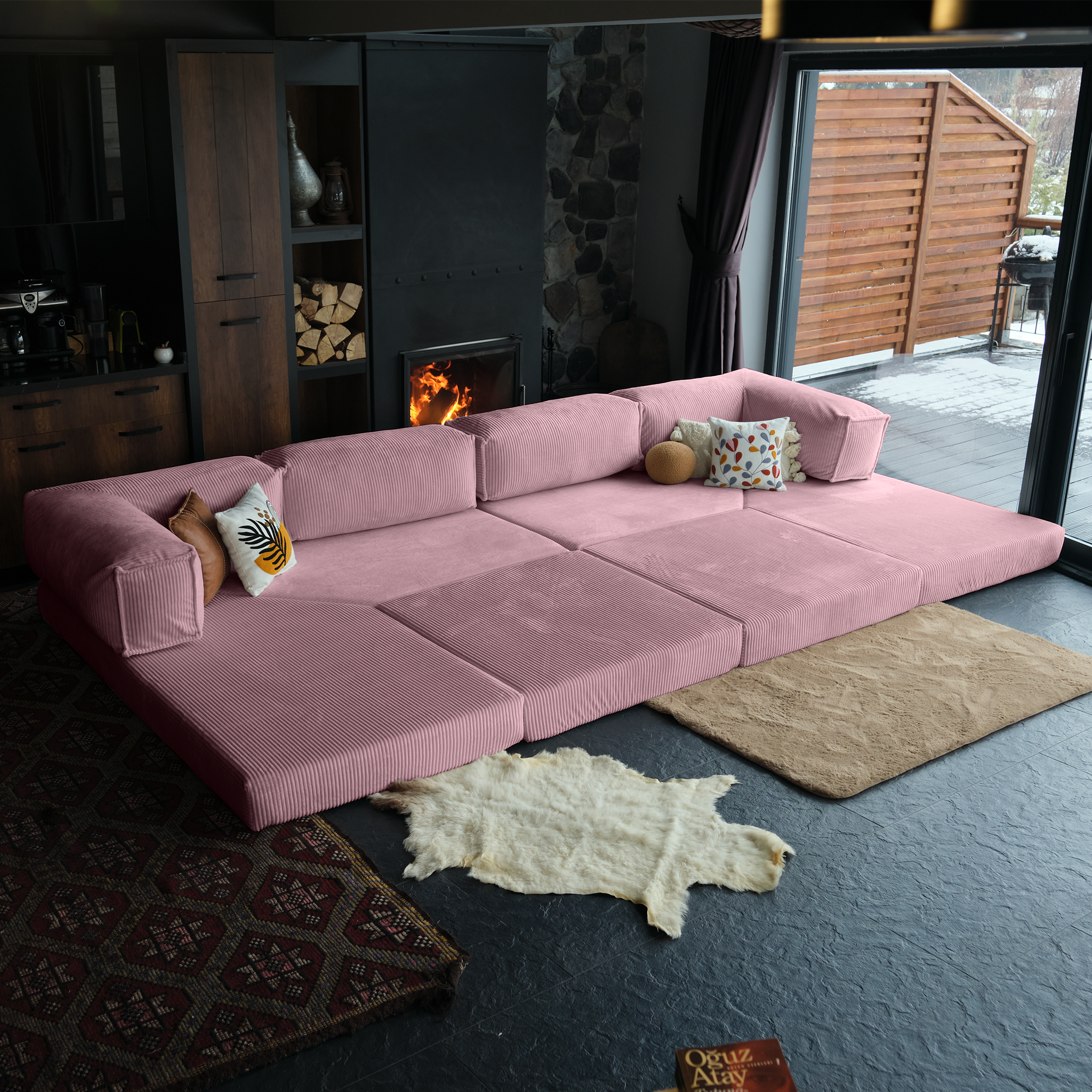 L Form Ultra Comfort Velvet Sofa - Brick