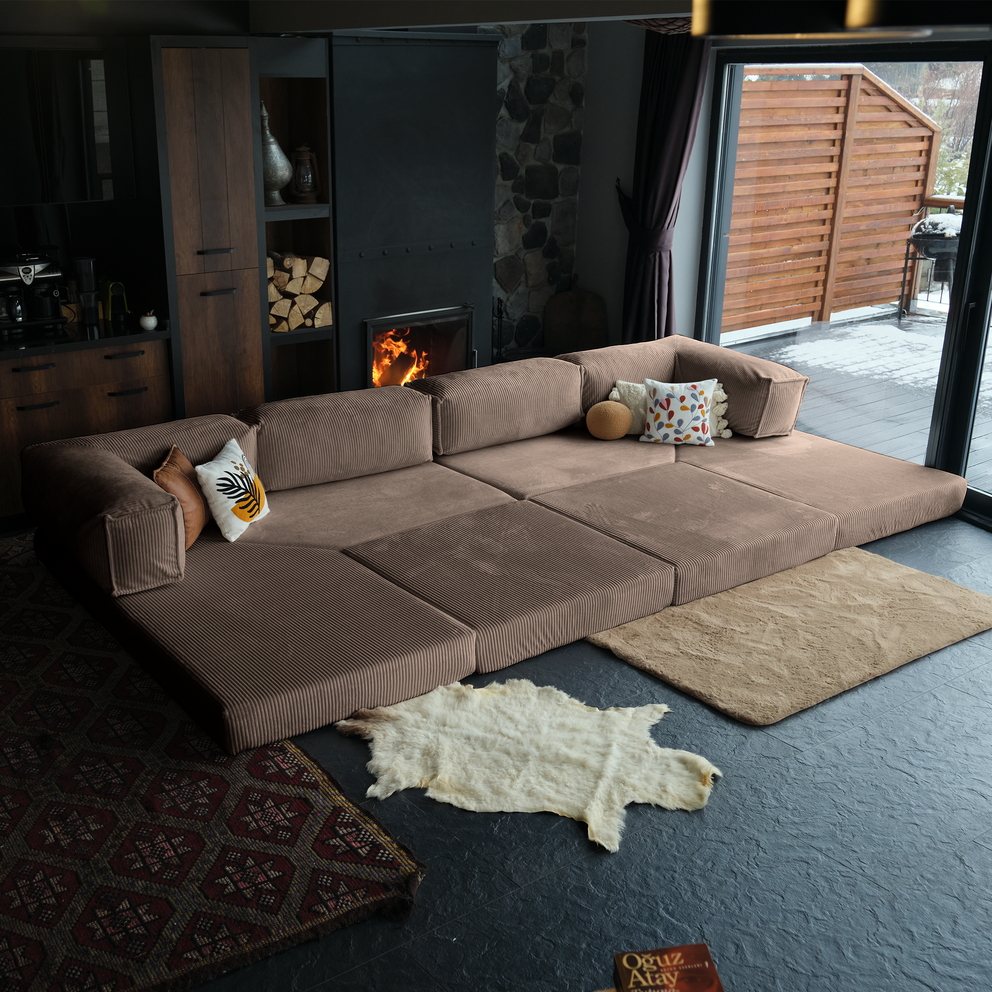 L Form Ultra Comfort Velvet Sofa - Brick