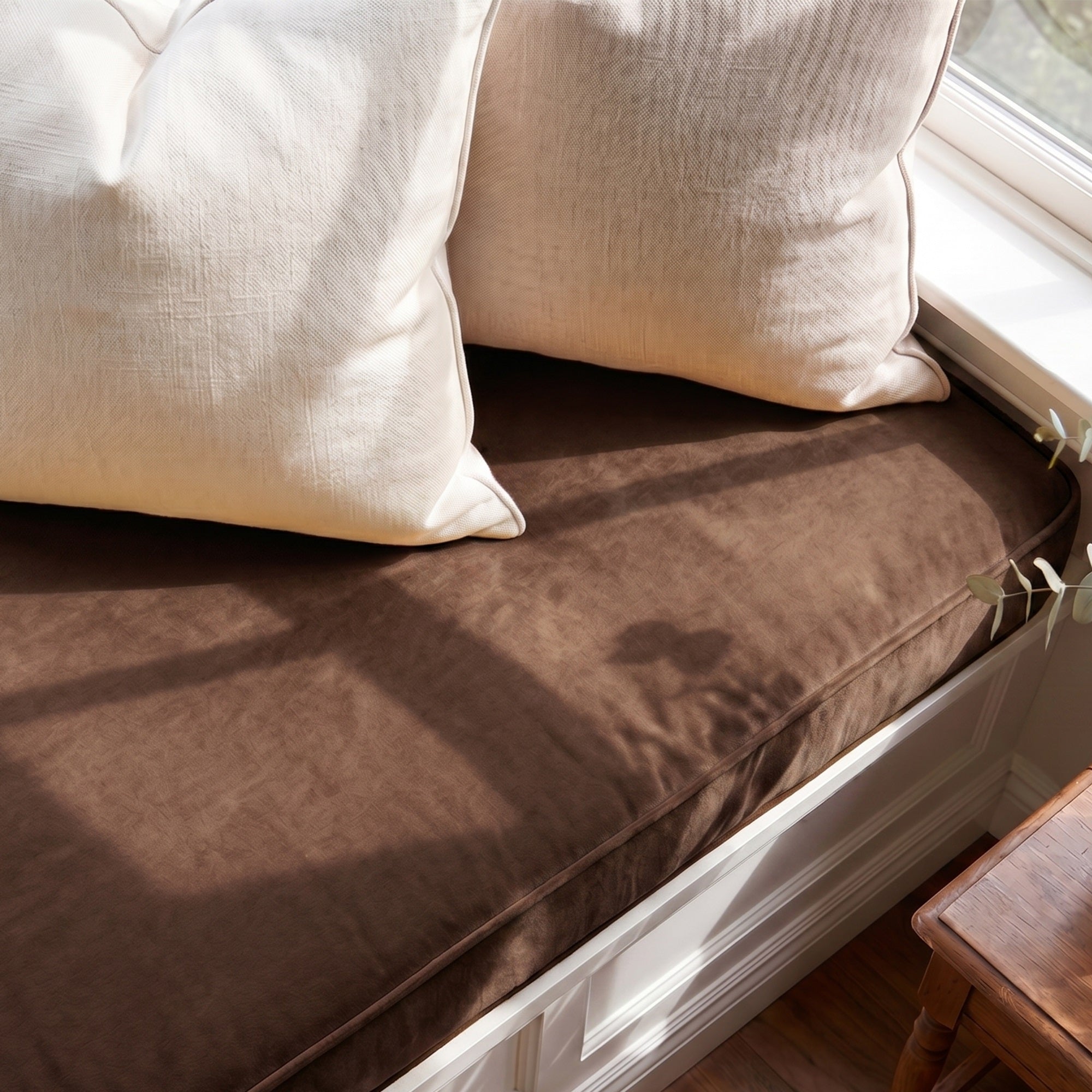 Custom Velvet & Cotton Brown Flat Window Seat Cushion COVER - Baby 8