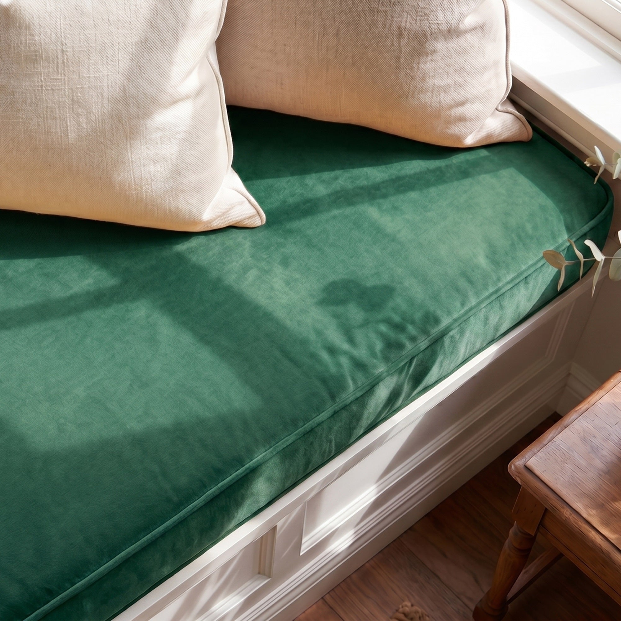 Custom Velvet & Cotton Green Flat Window Seat Cushion COVER - Baby 15