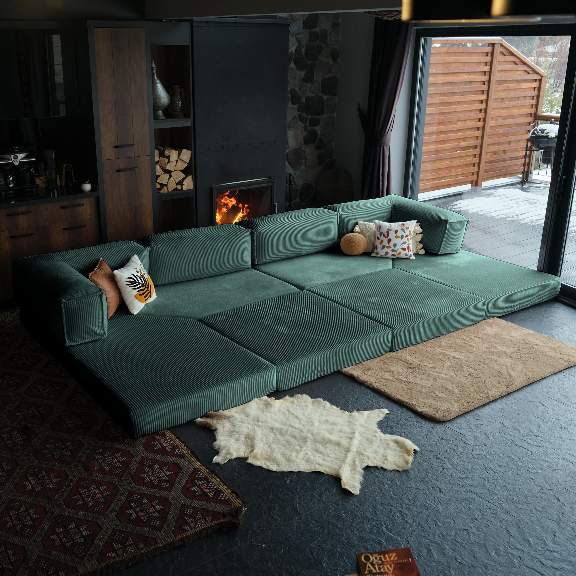 L Form Ultra Comfort Velvet Sofa - Brick