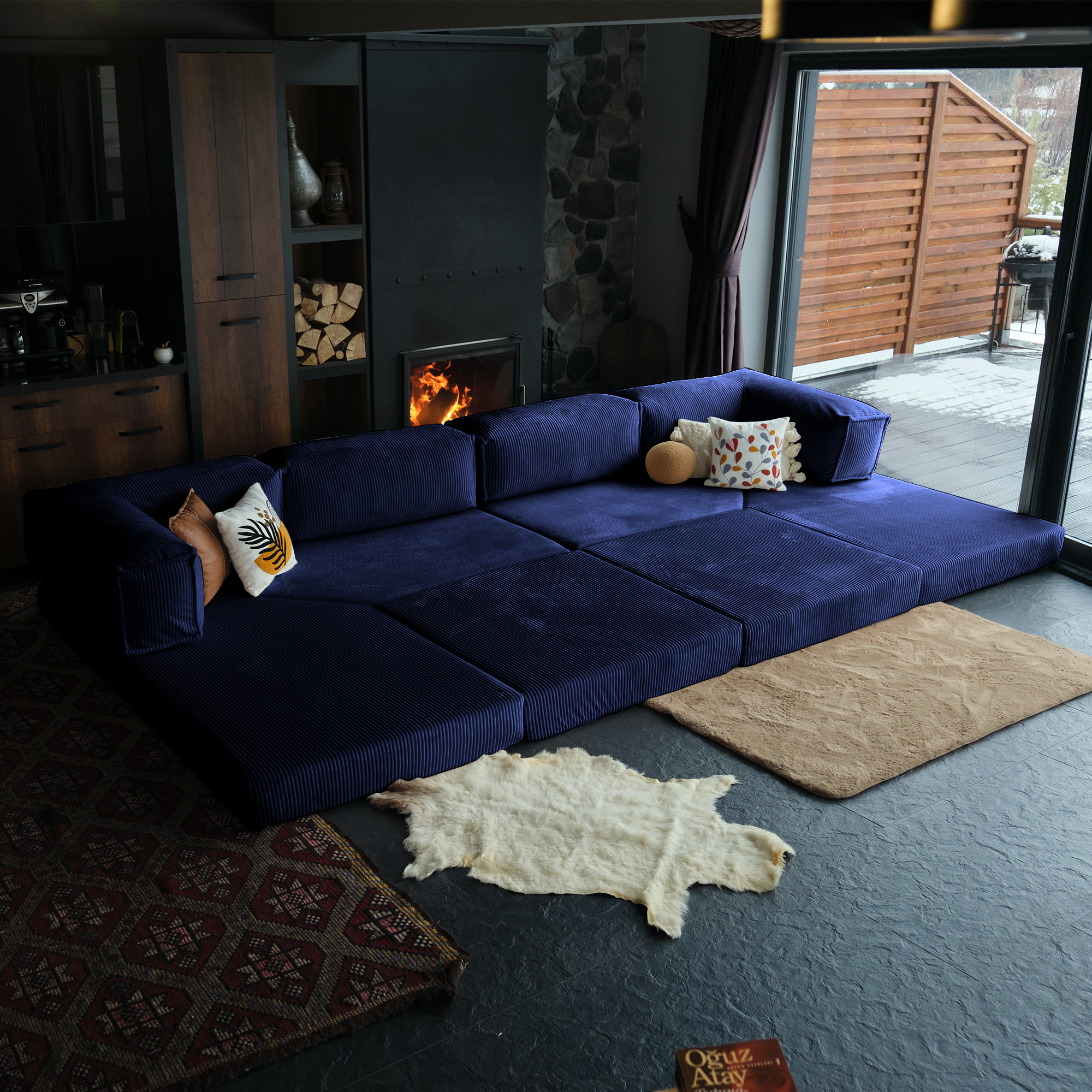 L Form Ultra Comfort Velvet Sofa - Brick