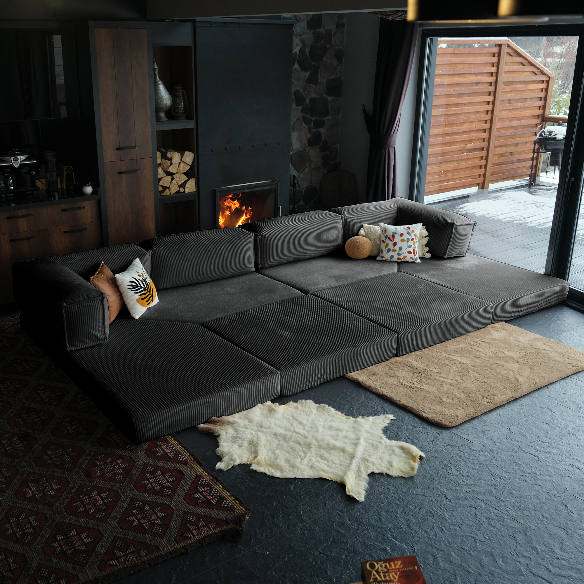 L Form Ultra Comfort Velvet Sofa - Brick