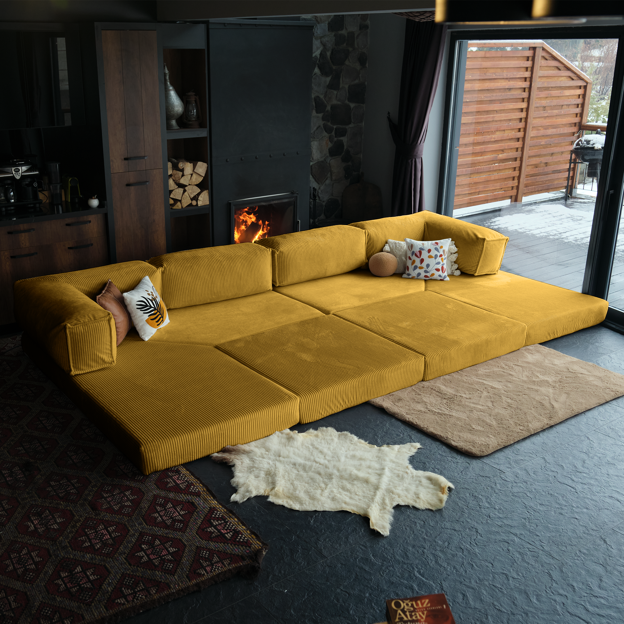 L Form Ultra Comfort Velvet Sofa - Brick