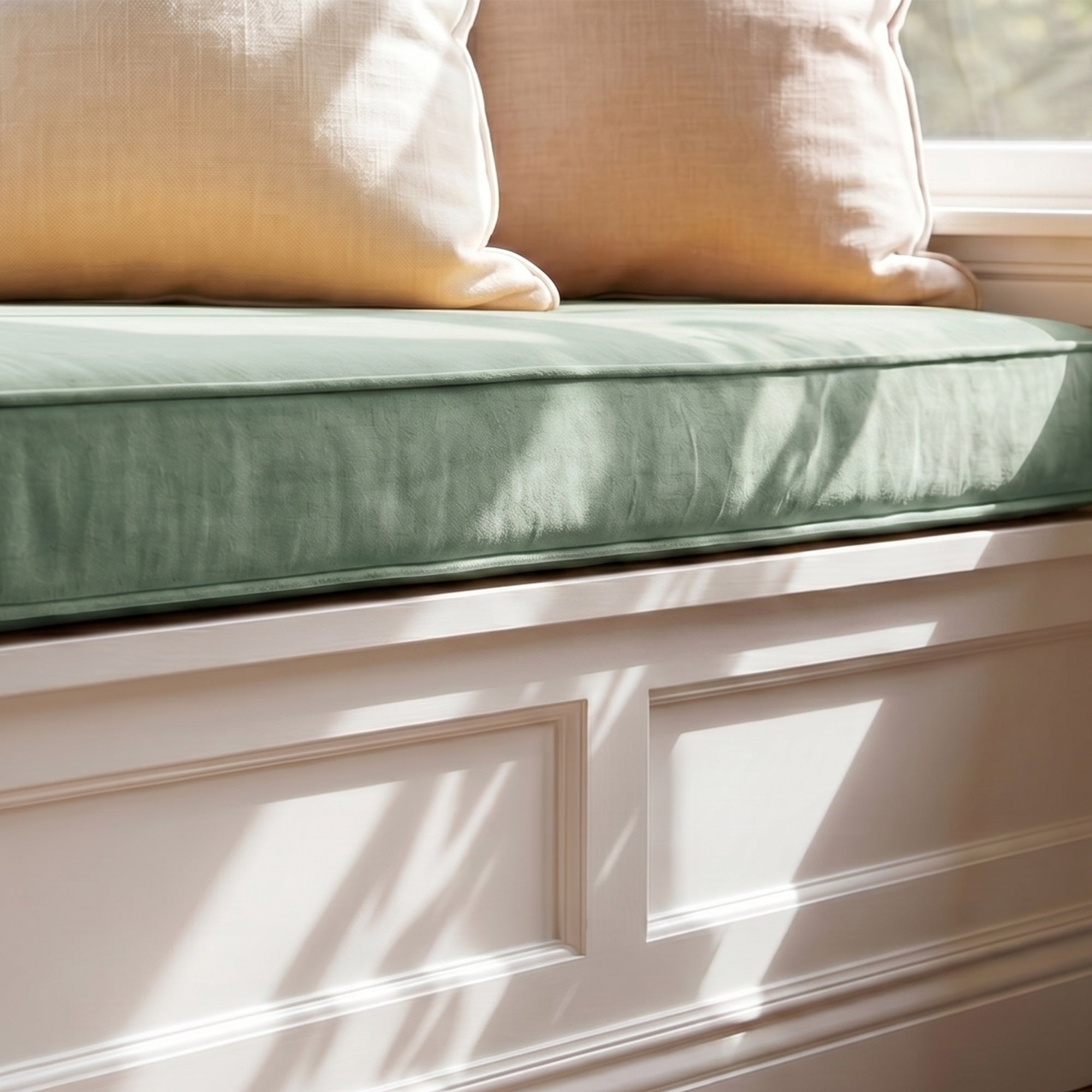 Custom Velvet & Cotton Sage Green Flat Window Seat Cushion - Baby 16
